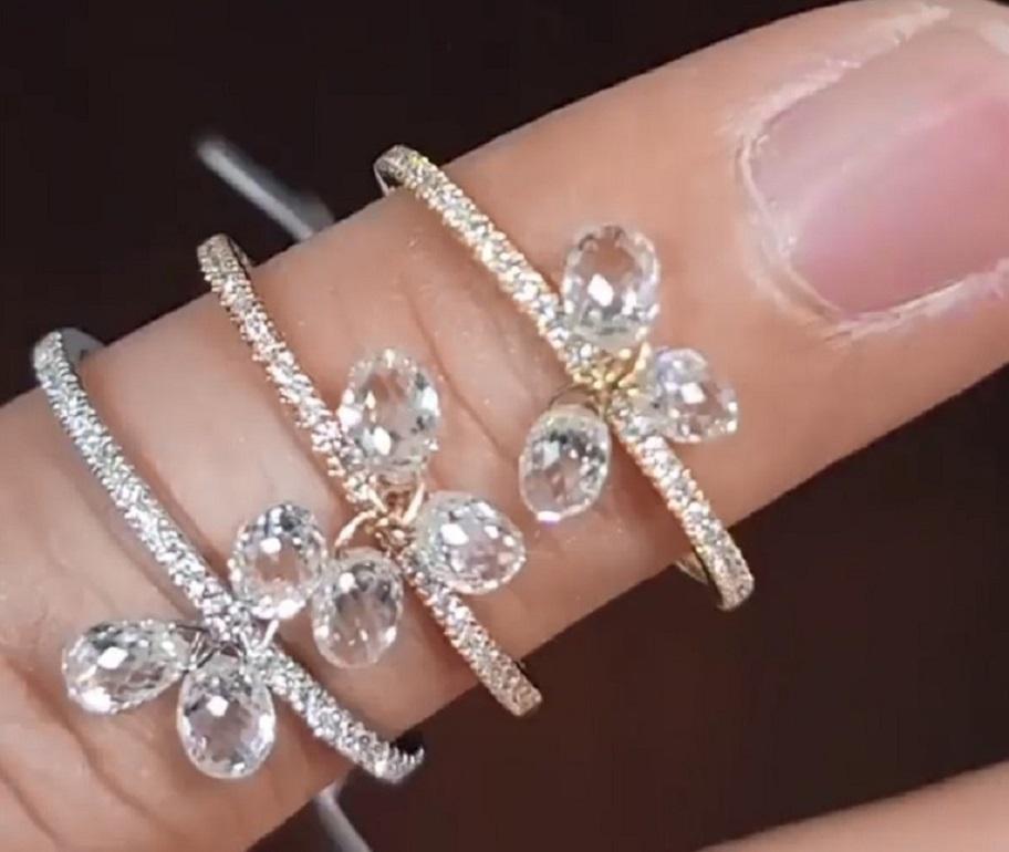 Briolette Cut PANIM Trinity Cluster Diamond Briolette Dangling Ring 18 Karat Gold For Sale