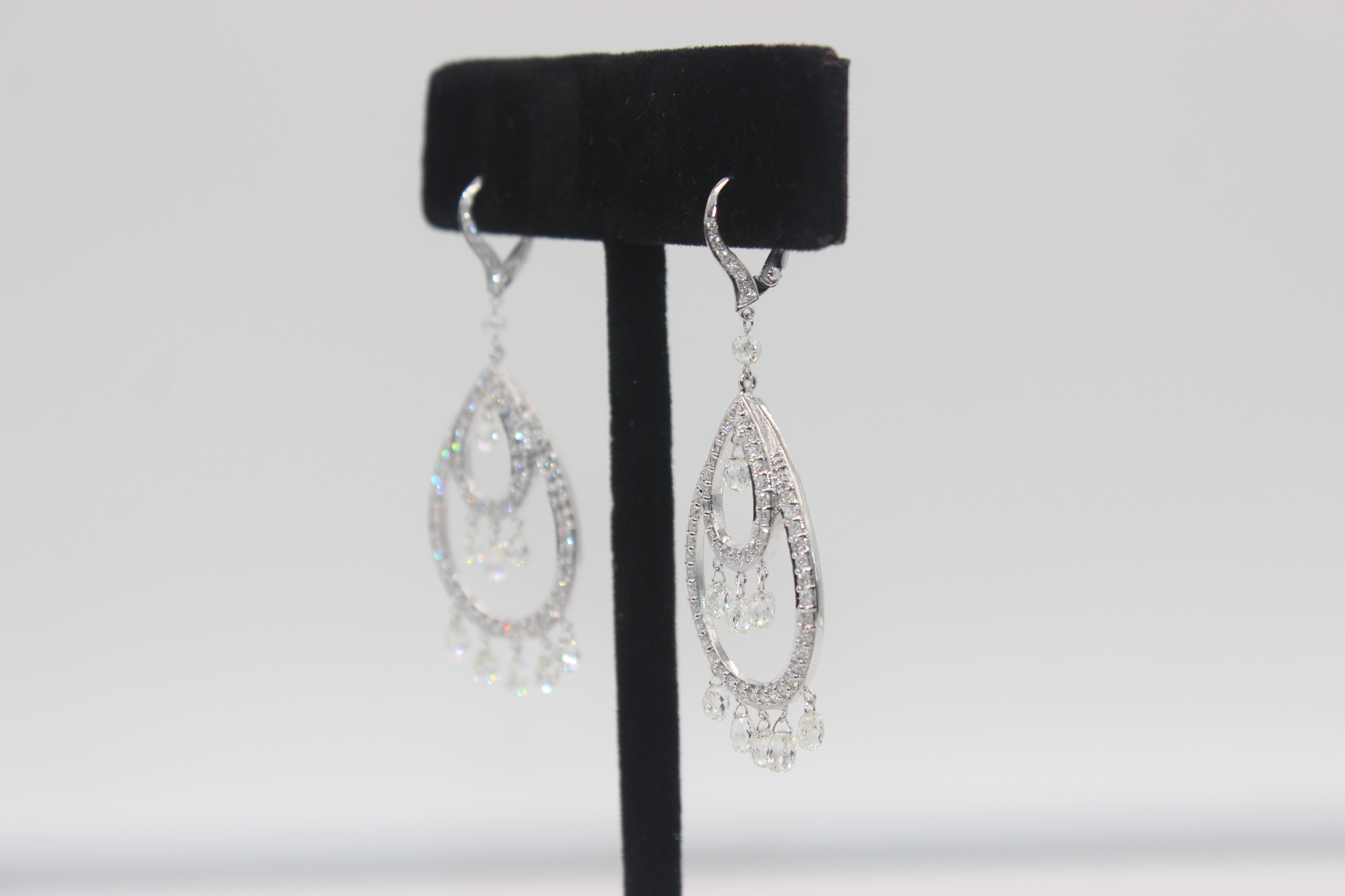 Modern PANIM White Briolettes Diamond Dangler Earrings 18 Karat White Gold For Sale