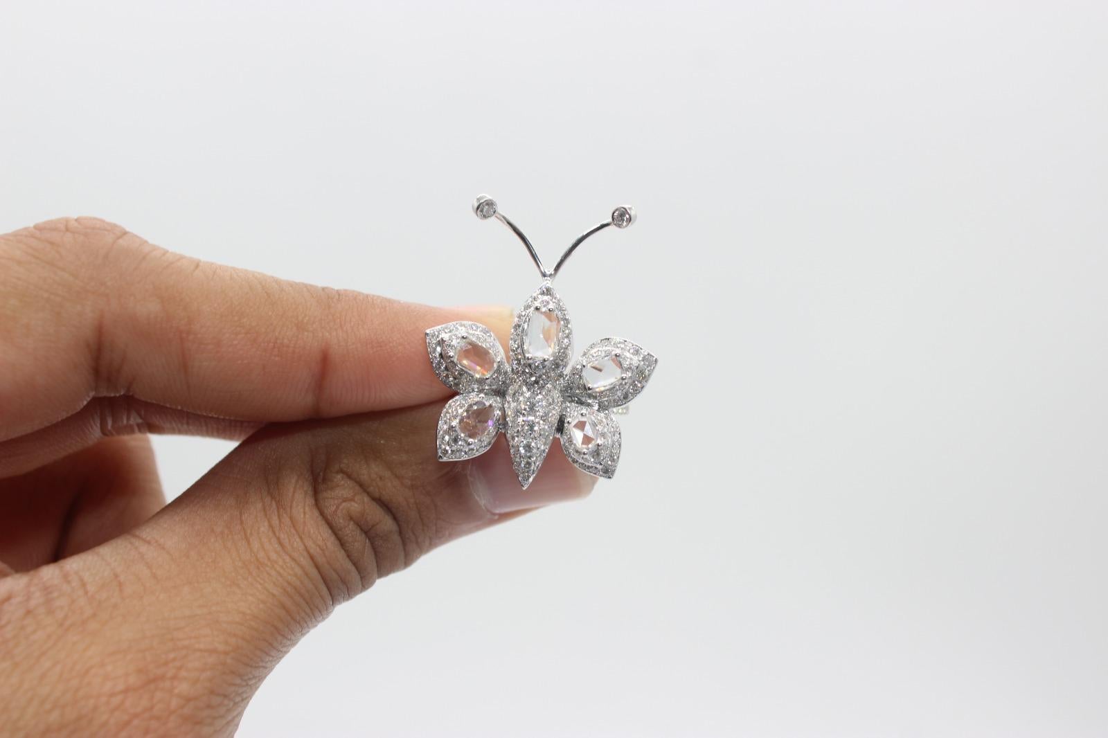 PANIM White Rosecut Diamond Butterfly Cocktail Ring in 18 Karat White Gold For Sale 7