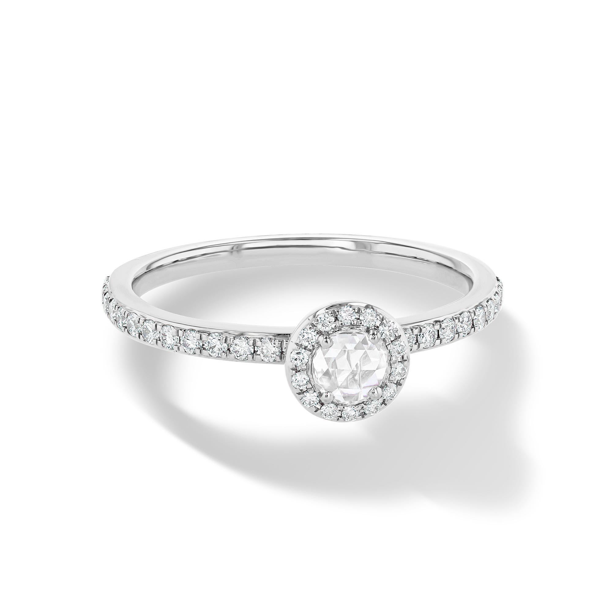 Modern PANIM White Rosecut Diamond Solitaire Ring in 18 Karat White Gold