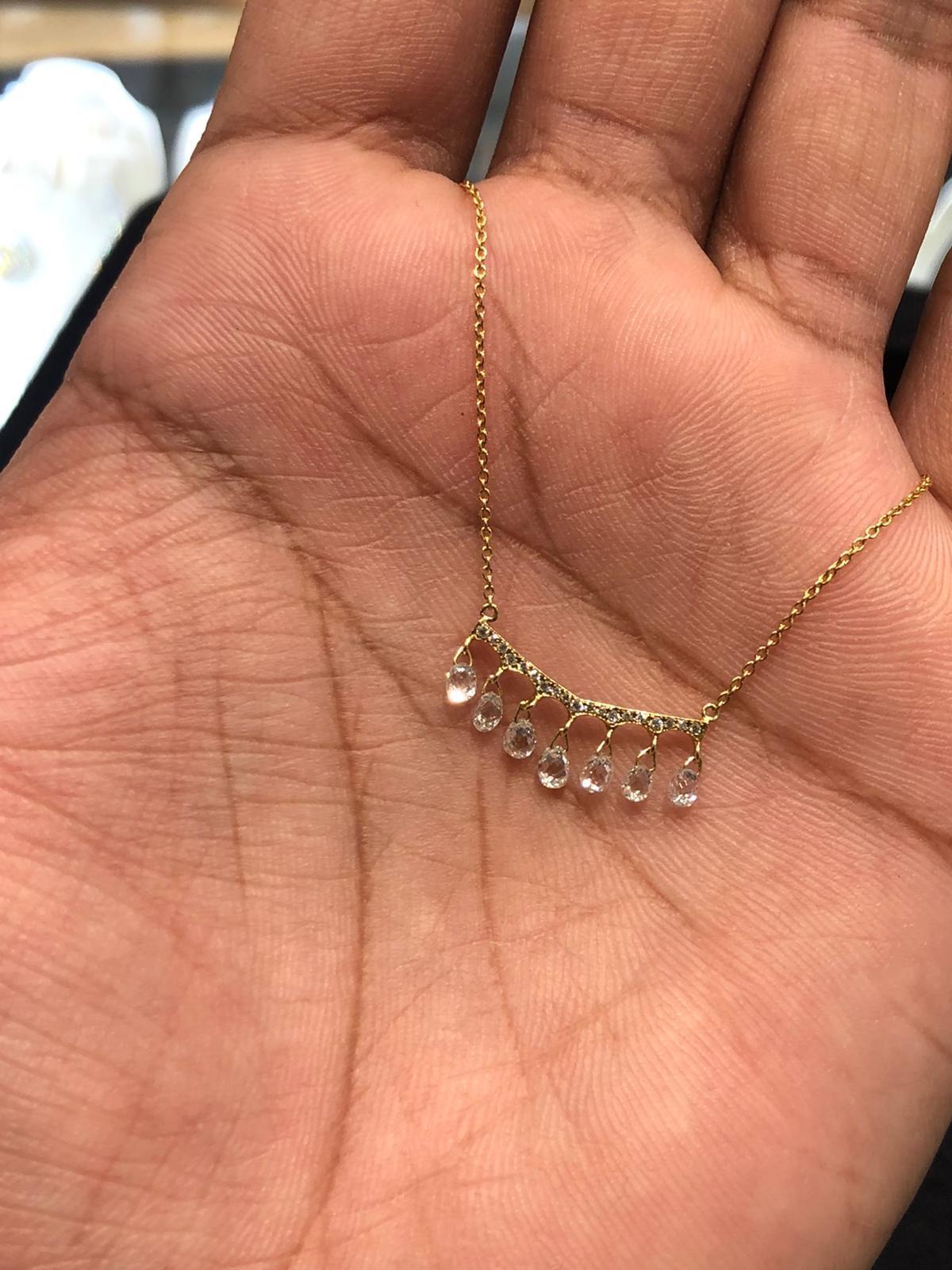 Women's or Men's PANIM Yellow Gold Briolette Diamond Pendant Necklace For Sale