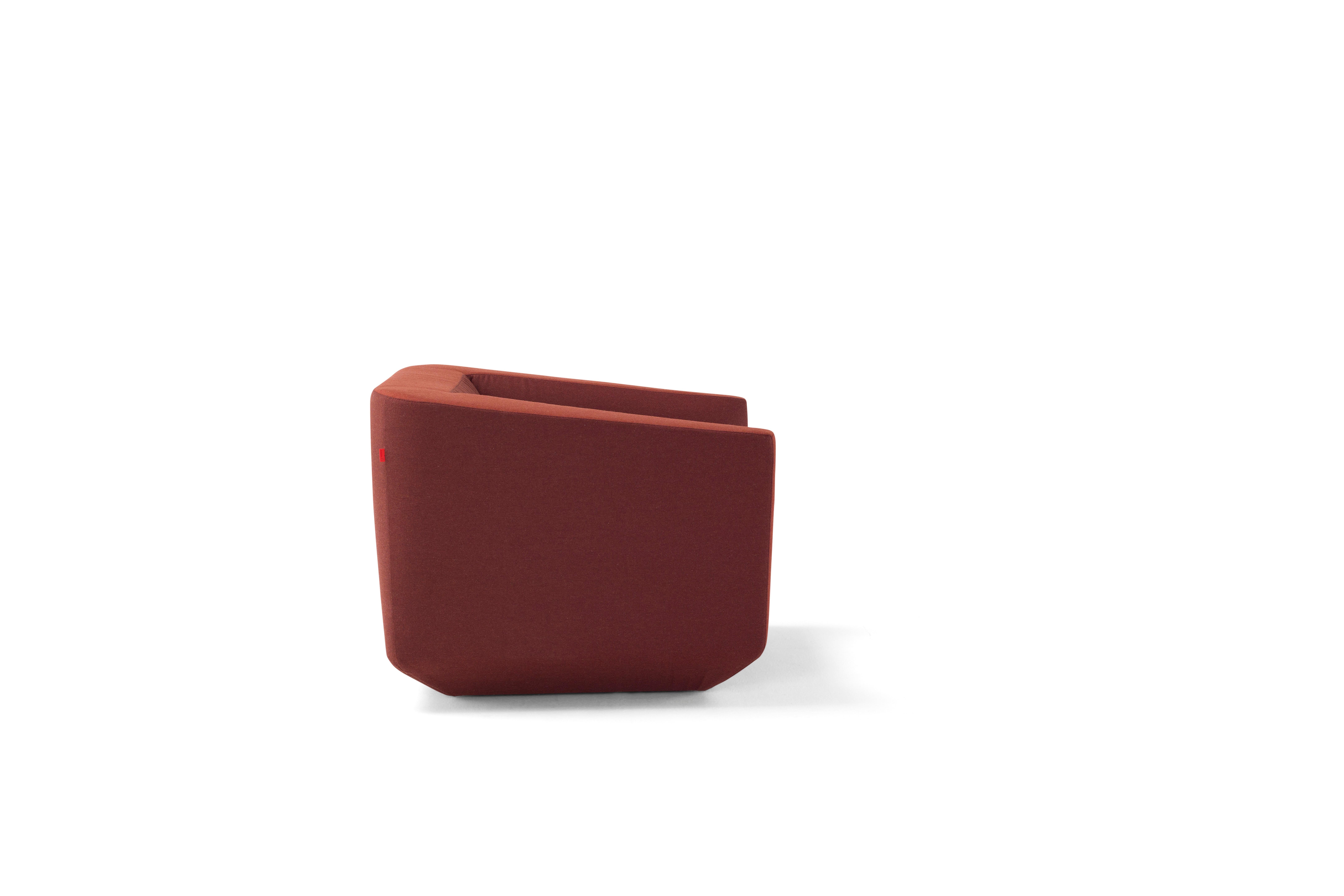 Hand-Crafted Panis Armchair in Red Fabric by Emanuel Gargano & Anton Cristell For Sale