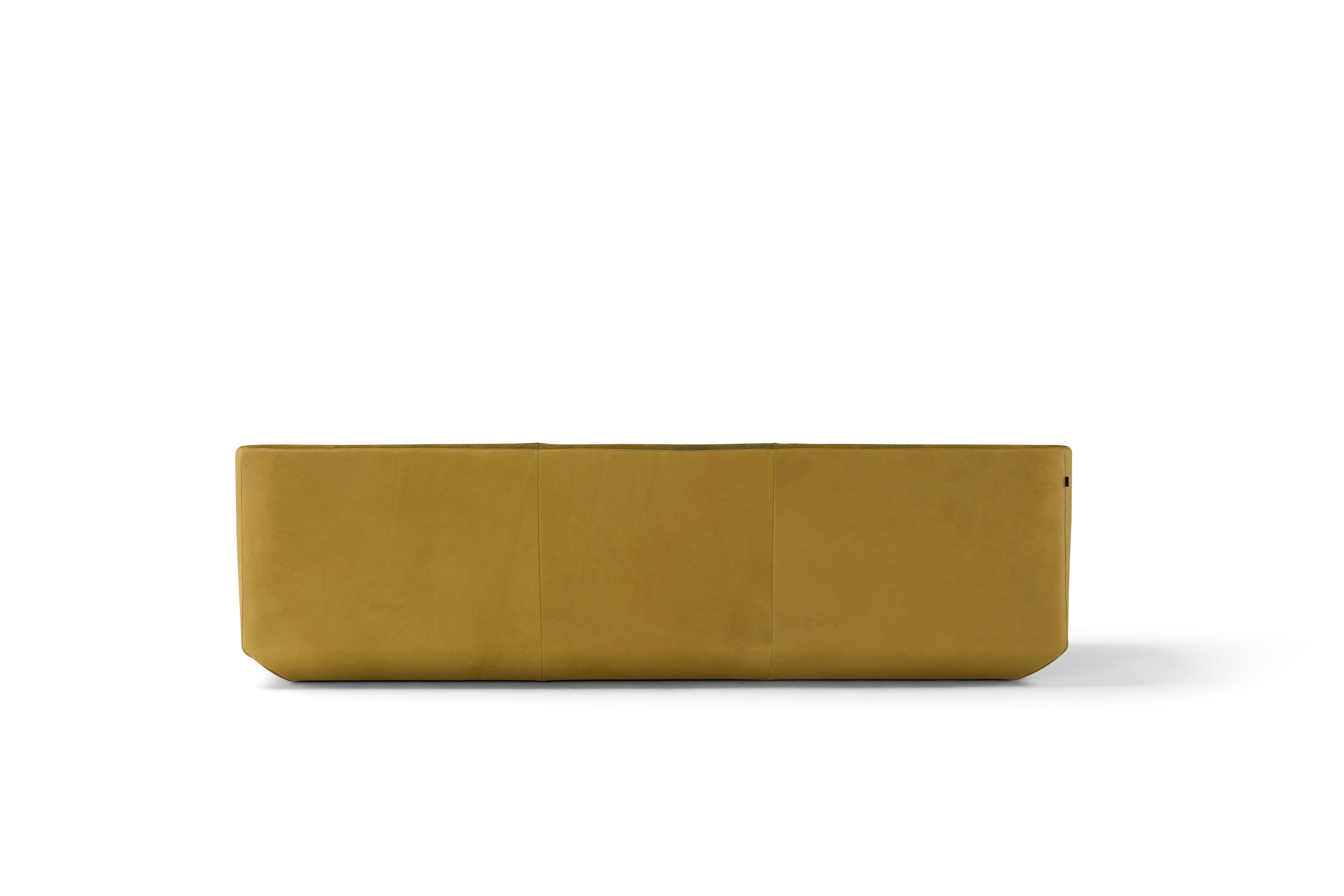 Modern Panis Four-Seat Leather Sofa in Yellow by Emanuel Gargano & Anton Cristell For Sale