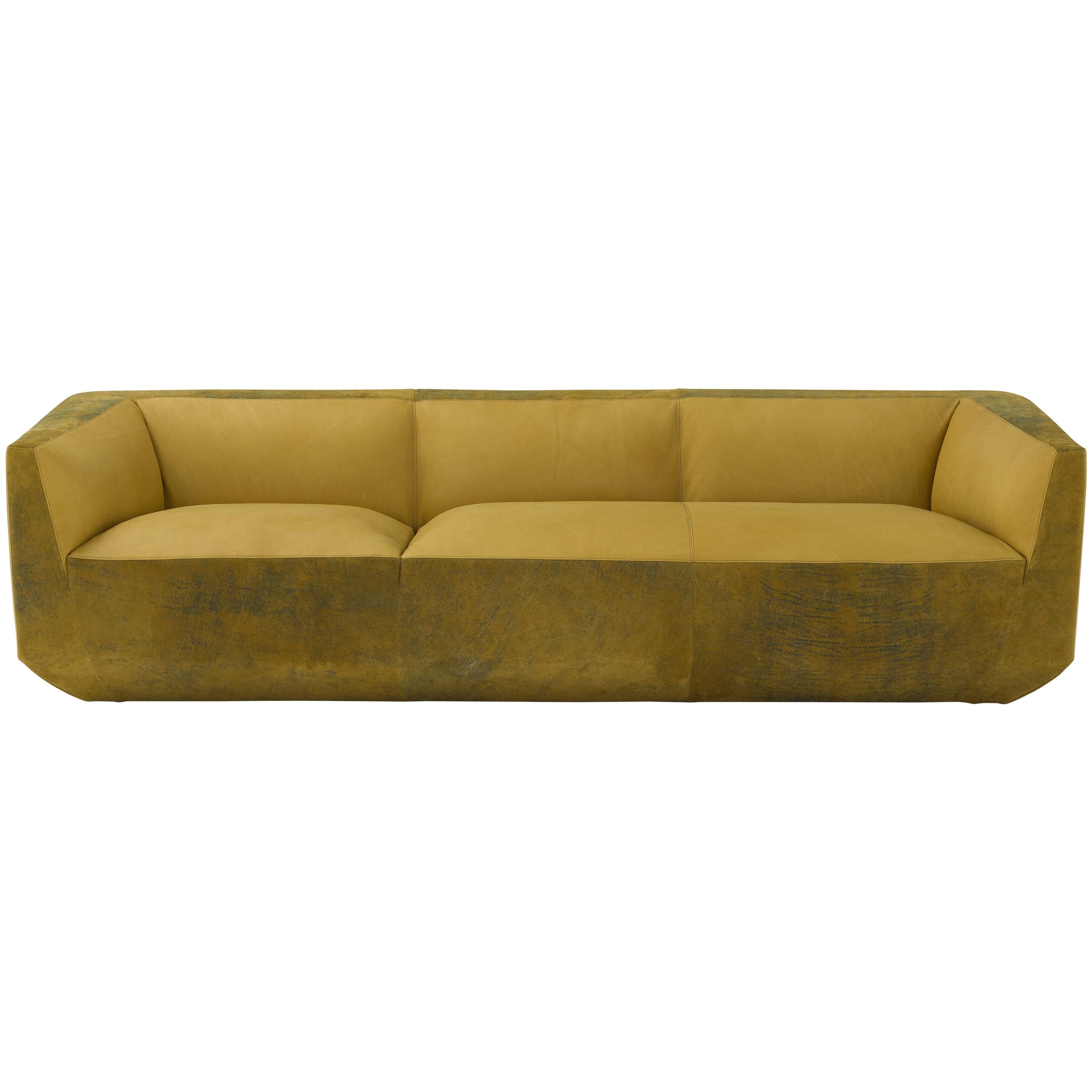 Panis Four-Seat Leather Sofa in Yellow by Emanuel Gargano & Anton Cristell For Sale