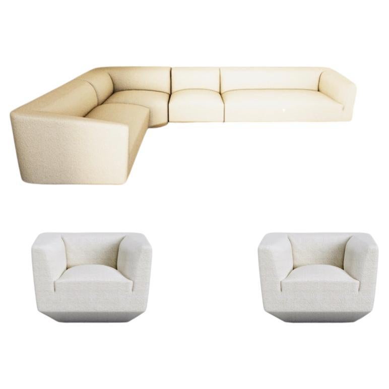 Custom 'Panis' Sofa + 2 'Panis' Armchairs by Amura Lab (leather+textile) For Sale