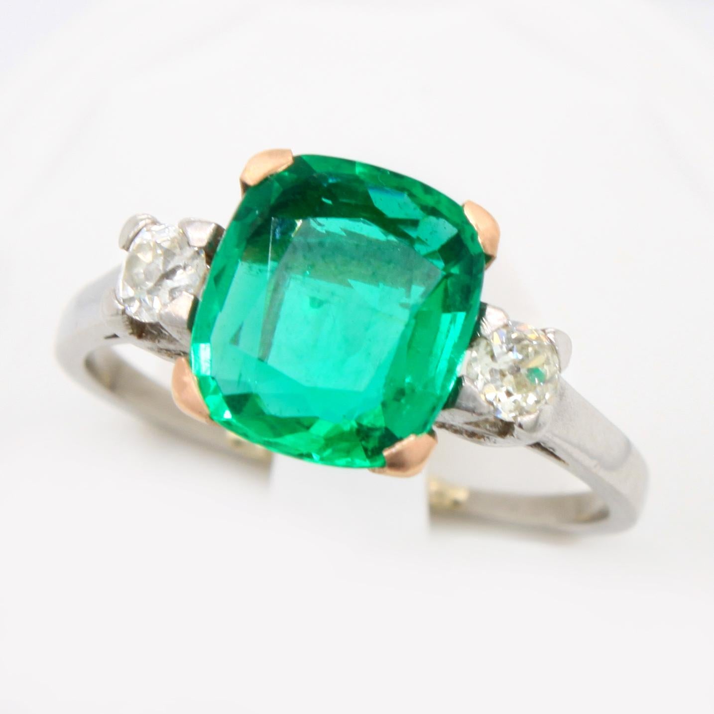 Cushion Cut Panjshir Emerald and Diamond Ring