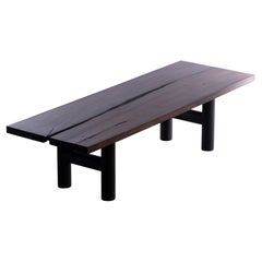 Table PANNA 300 cm, plateau en bois de singe foncé naturel avec pieds en fer revêtu de poudre