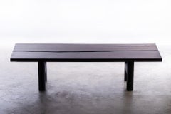 PANNA-Tisch 300cm, Platte aus natürlichem dunklem Affengefäßholz mit pulverbeschichtetem Eisenbein