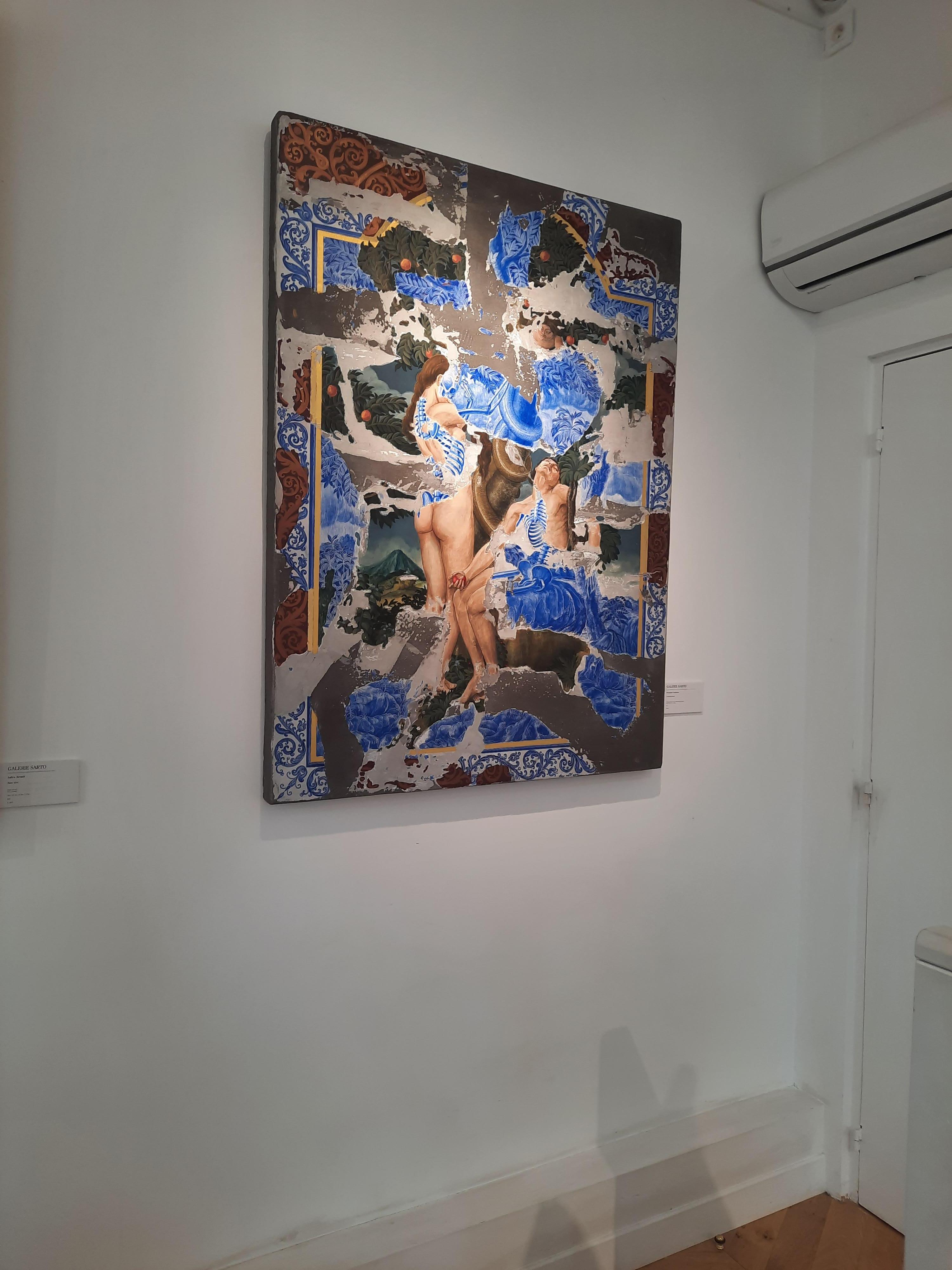 Pannaphan Yodmanee 
Forbidden fruits
Mixed media : acrylic on cement, linen, plashwood
130 x 97 cm  51.2 x 38.2 in.
2023

Pannaphan Yodmanee is a young Thai artist, born in 1988 in Nakhon Si Thammarat, southern Thailand. Her first art lesson took