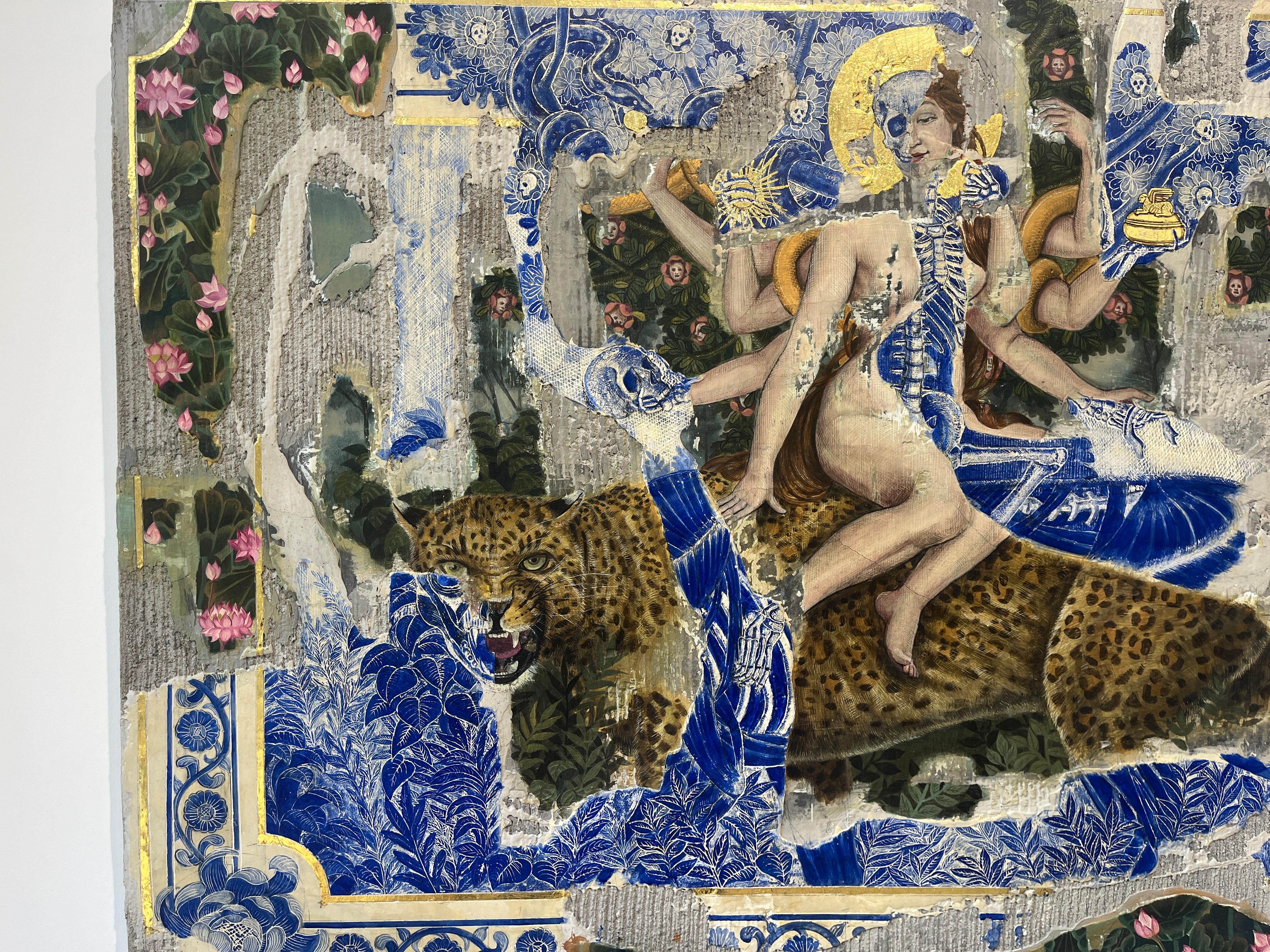Pannaphan Yodmanee
We will open the Pandora's box in the tiger year
Mixed media : acrylic on cement, linen, plashwood
80 x 120 cm  
31.5 x 47.2 in.
2023

Pannaphan Yodmanee is a young Thai artist, born in 1988 in Nakhon Si Thammarat, southern