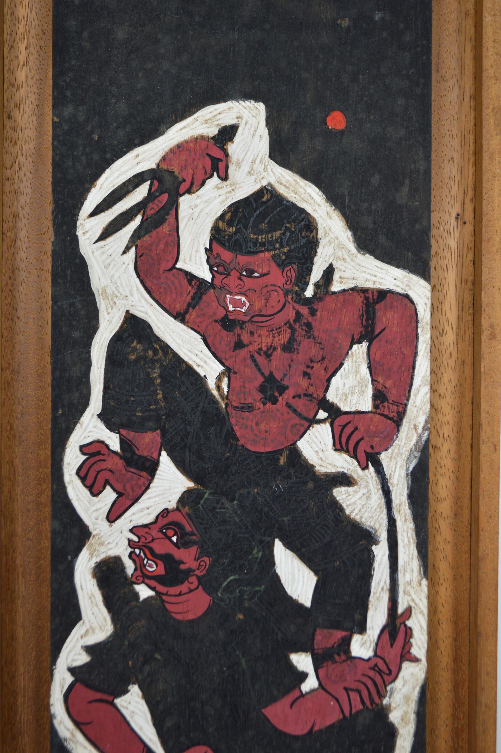 Panneau peint Thaïlandais signé Prasit, 1966 In Good Condition For Sale In VÉZELAY, FR