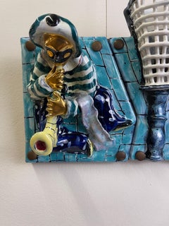 Panel with 7 tiles and lights in San Polo Ceramics, Italy, 1950s