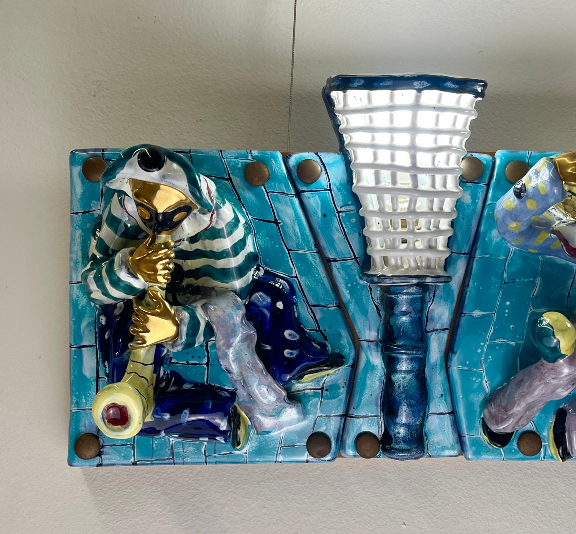 Panel con 7 azulejos y luces en cerámica San Polo, Italia, años 50 Mid-20th Century en venta