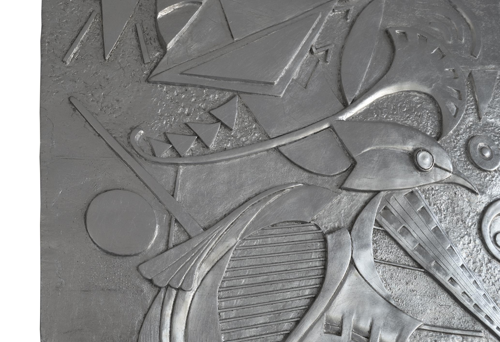  Silberfarbenes Basrelief-Wandpaneel mit  metallblatt, handgefertigt in Italien von Cupioli.
 Betrifft: 