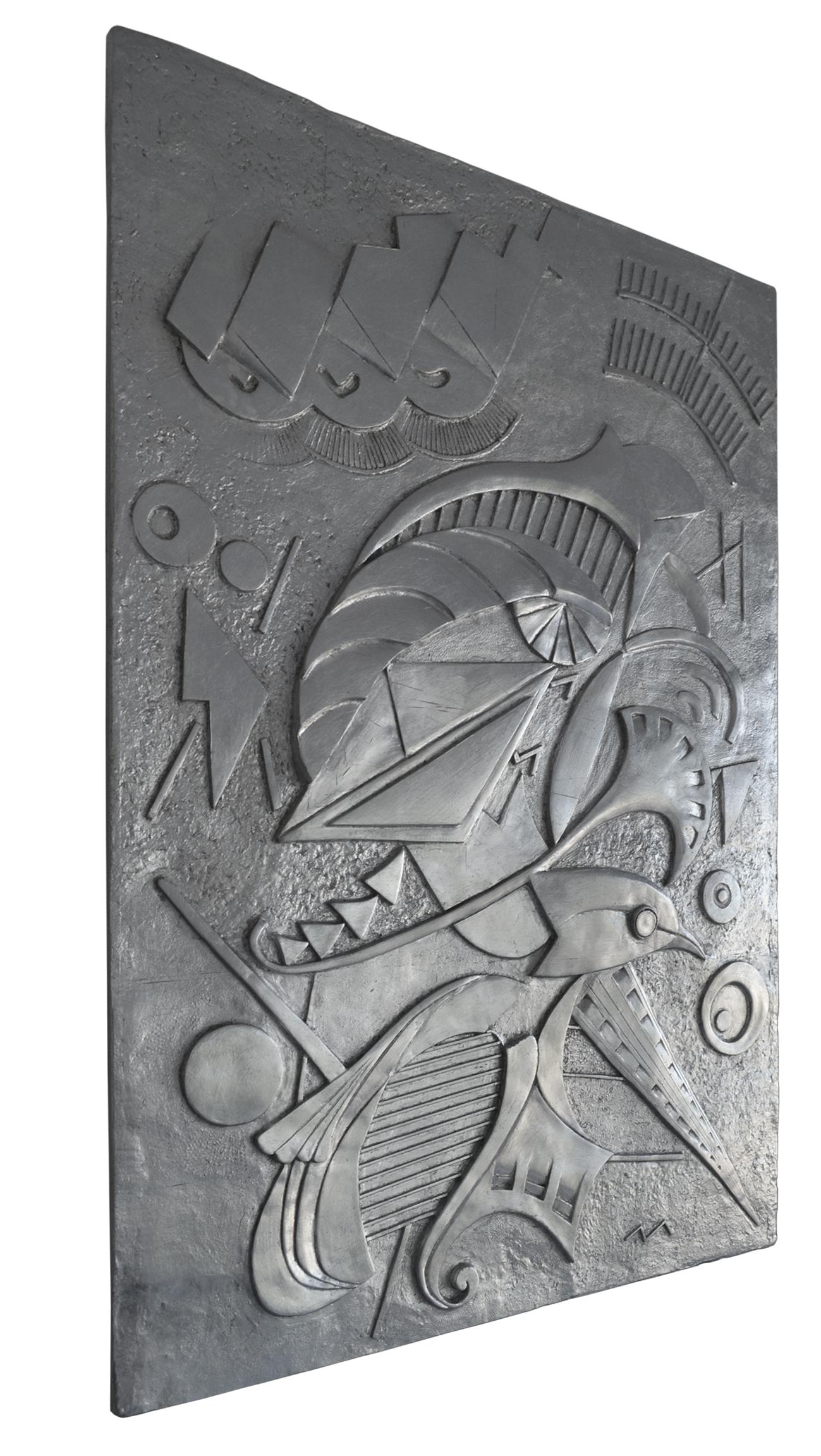 Silberfarbenes Wandpaneel mit Flachrelief, handgefertigt in Italien von Cupioli (Moderne) im Angebot