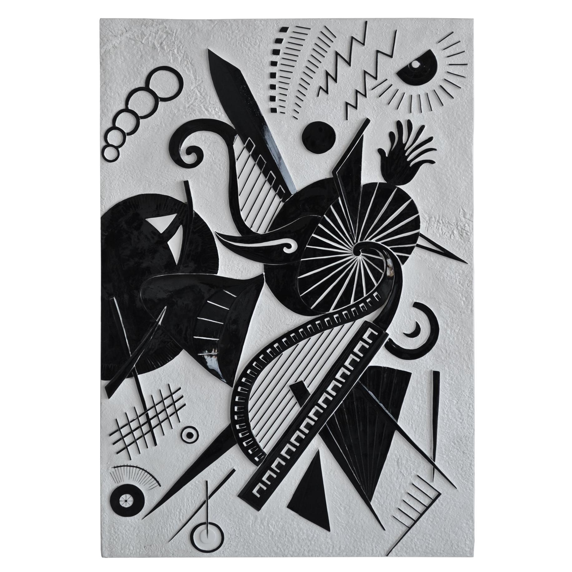 Panel de pared en bajo relieve blanco y negro hecho a mano en Italia por Cupioli