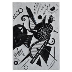 Panneau mural en bas-relief noir et blanc fait à la main en Italie par Cupioli
