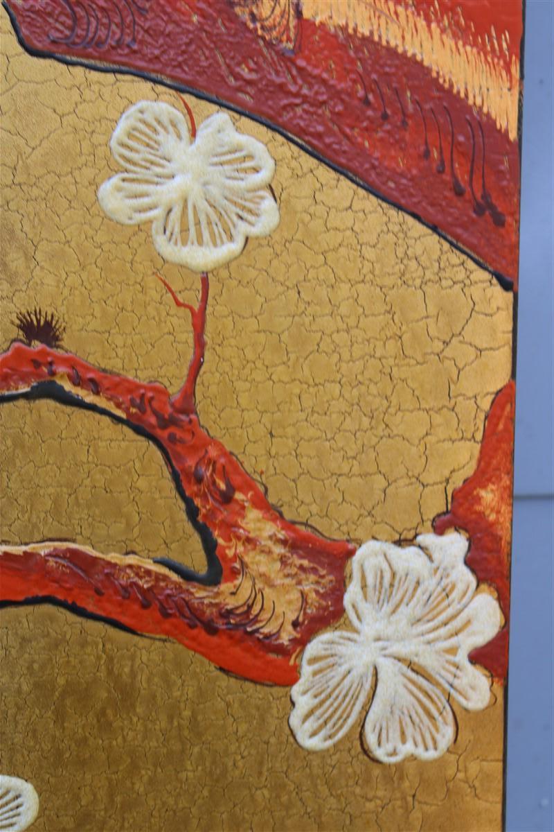 Pannello Decoratico Asiatico Uccelli Fior di Mandorlo smalto su Metallo Italia in vendita 2