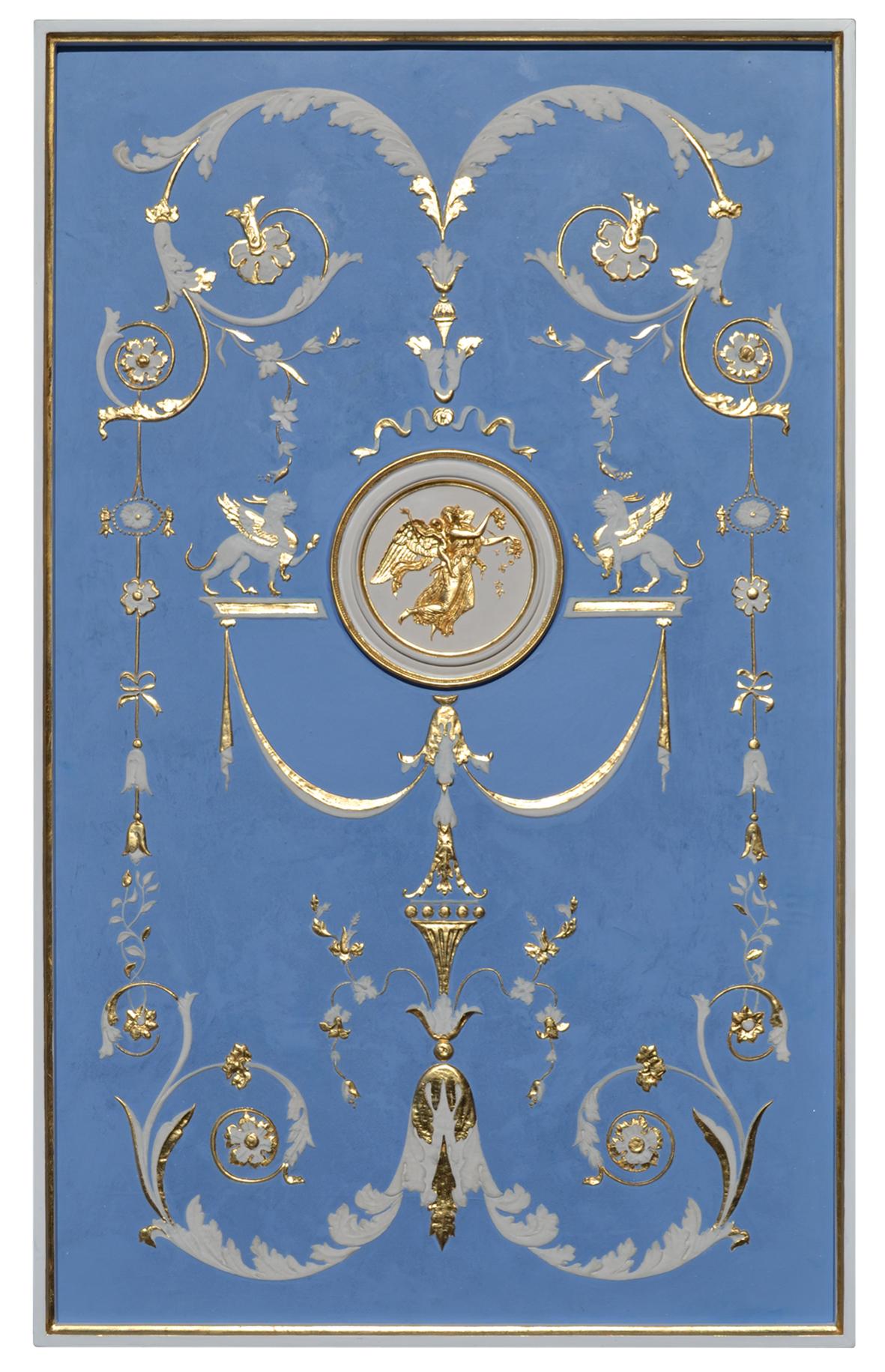 Gesso Pannello Parete Stile Wedgwood Azzurro e Rilievo Bianco Fatto a Mano da Cupioli in vendita