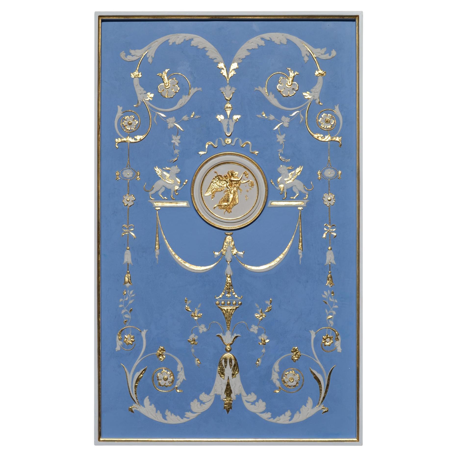 Wall Panel Wedgwood Style Azure and White Relief Handmade by Cupioli