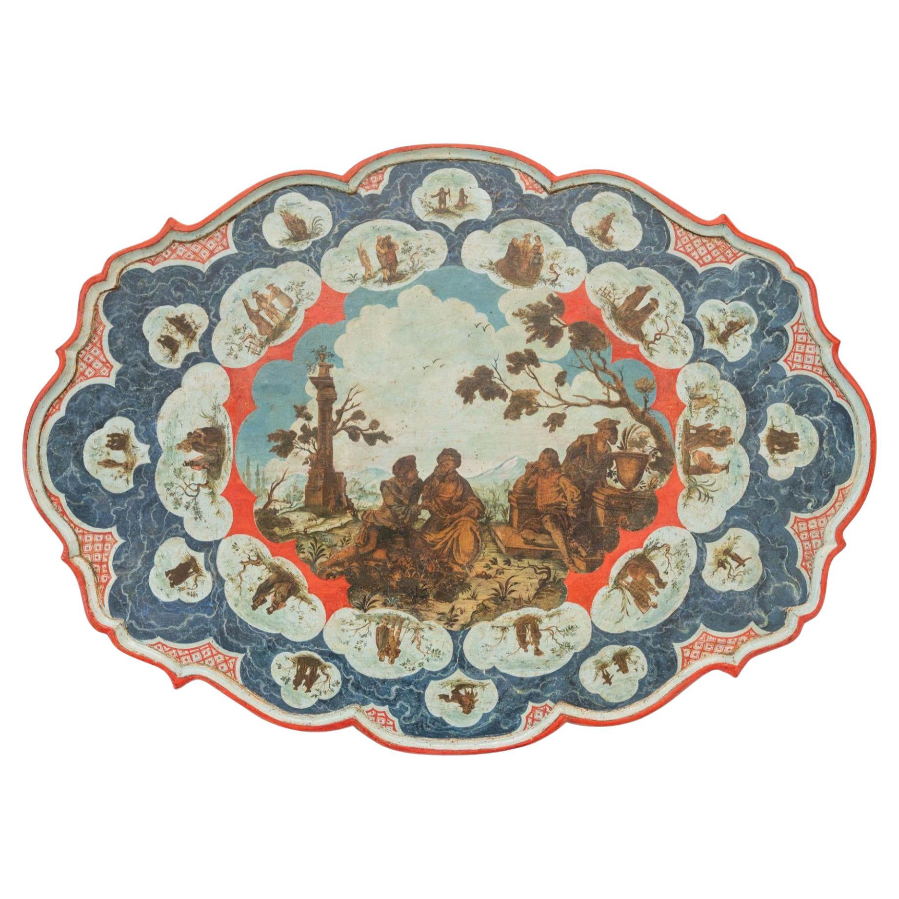 Pannello decorativo in legno laccato e dipinto del Settecento, Venezia.