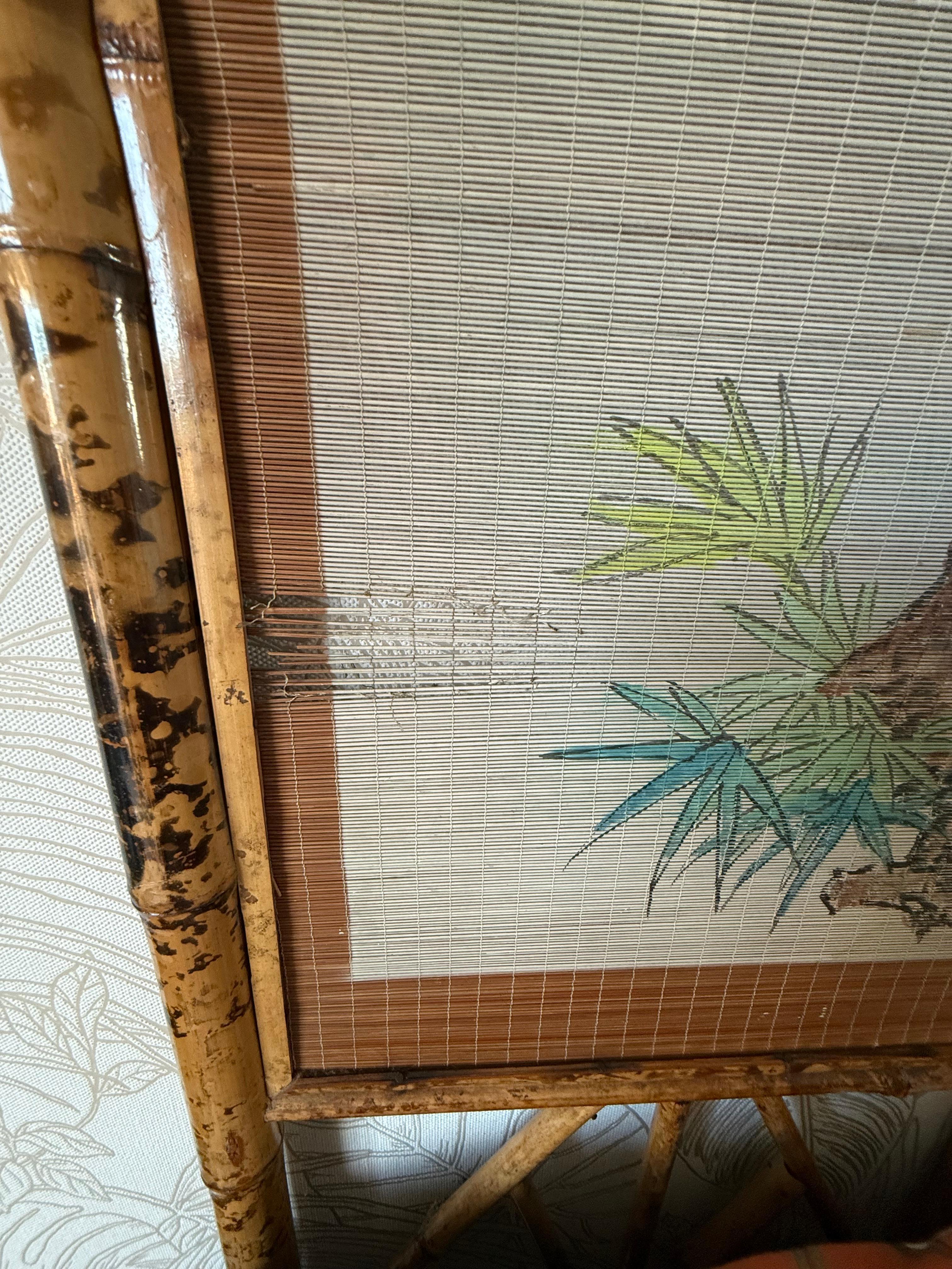 Japanese Oriental Bamboo Decorative Panel on Straw of Geisha Women 1950s For Sale