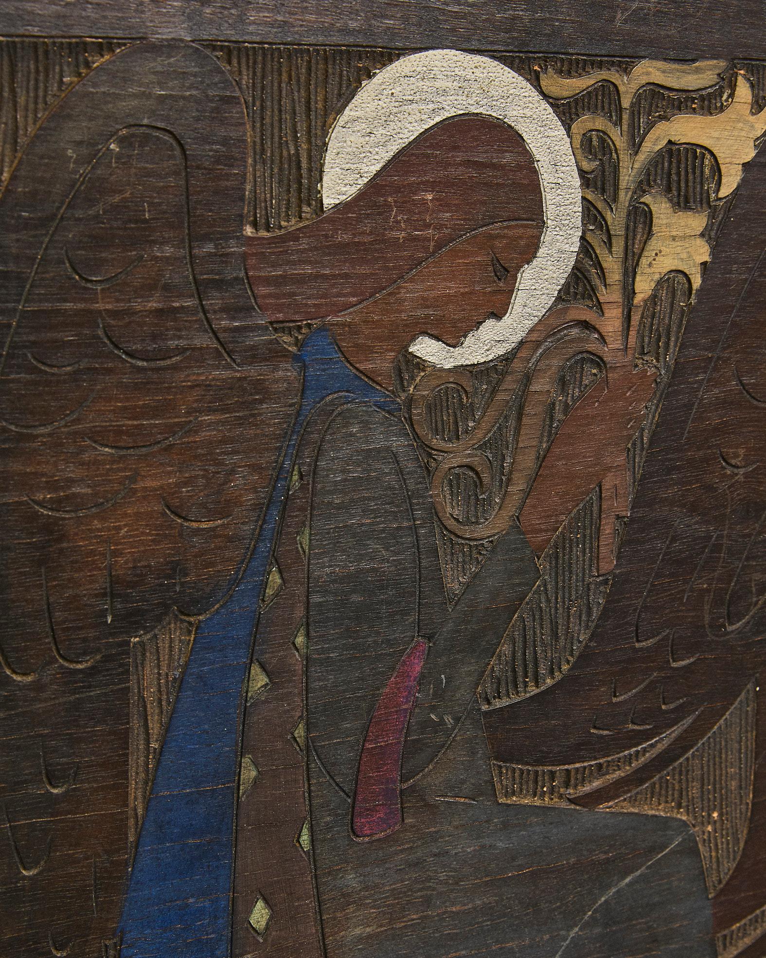 Pannello in legno con angeli, Gino Maggioni per Atelier di Varedo, Italien, 1920 (Art déco) im Angebot