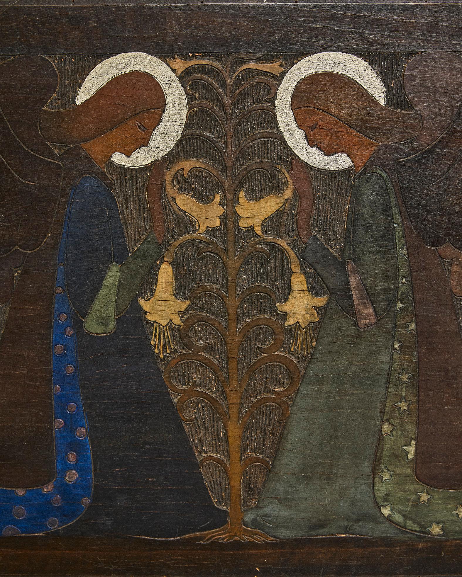 Pannello in legno con angeli, Gino Maggioni per Atelier di Varedo, Italien, 1920 (Geschnitzt) im Angebot