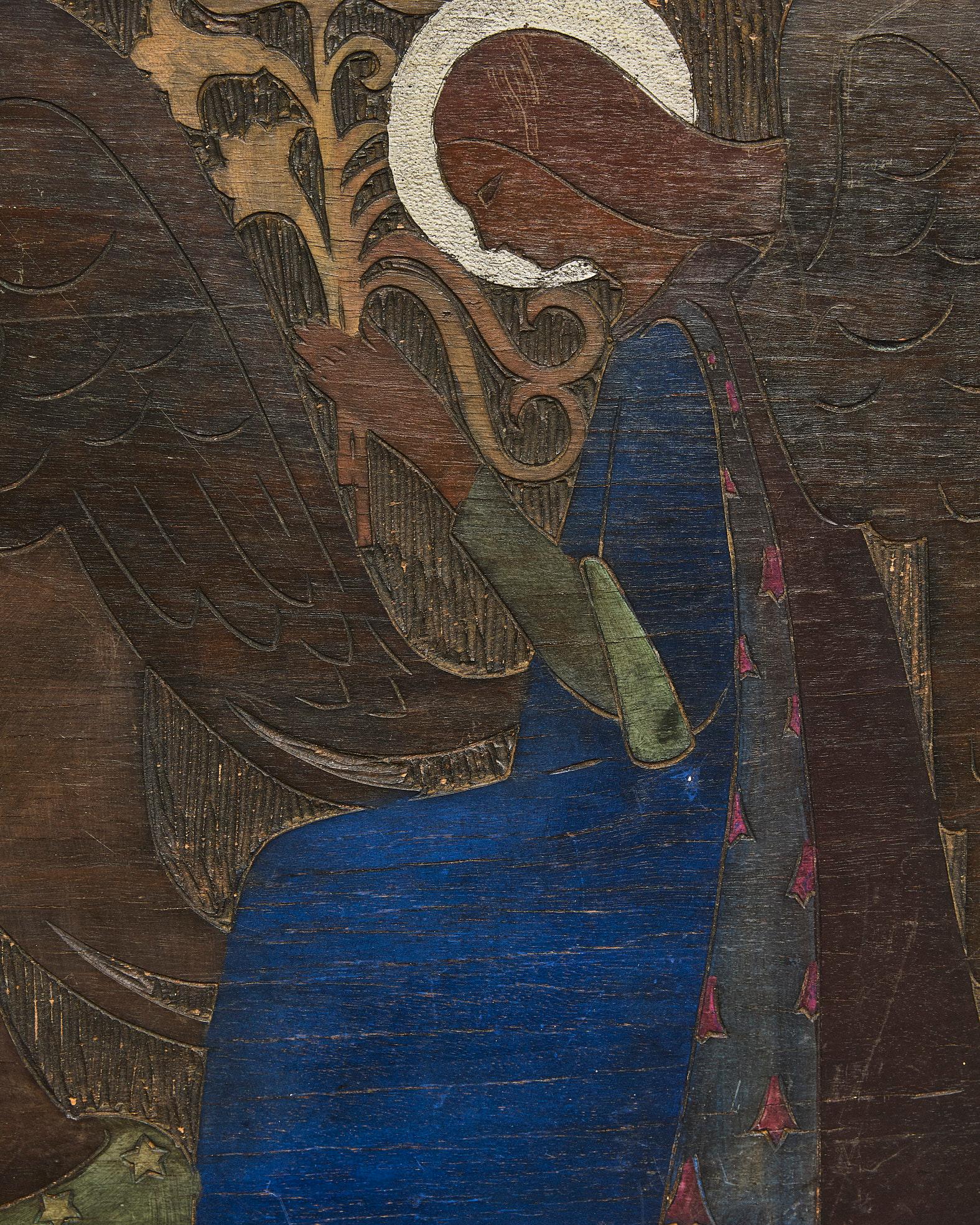 Pannello in legno con angeli, Gino Maggioni per Atelier di Varedo, Italien, 1920 im Zustand „Gut“ im Angebot in Milano, Lombardia