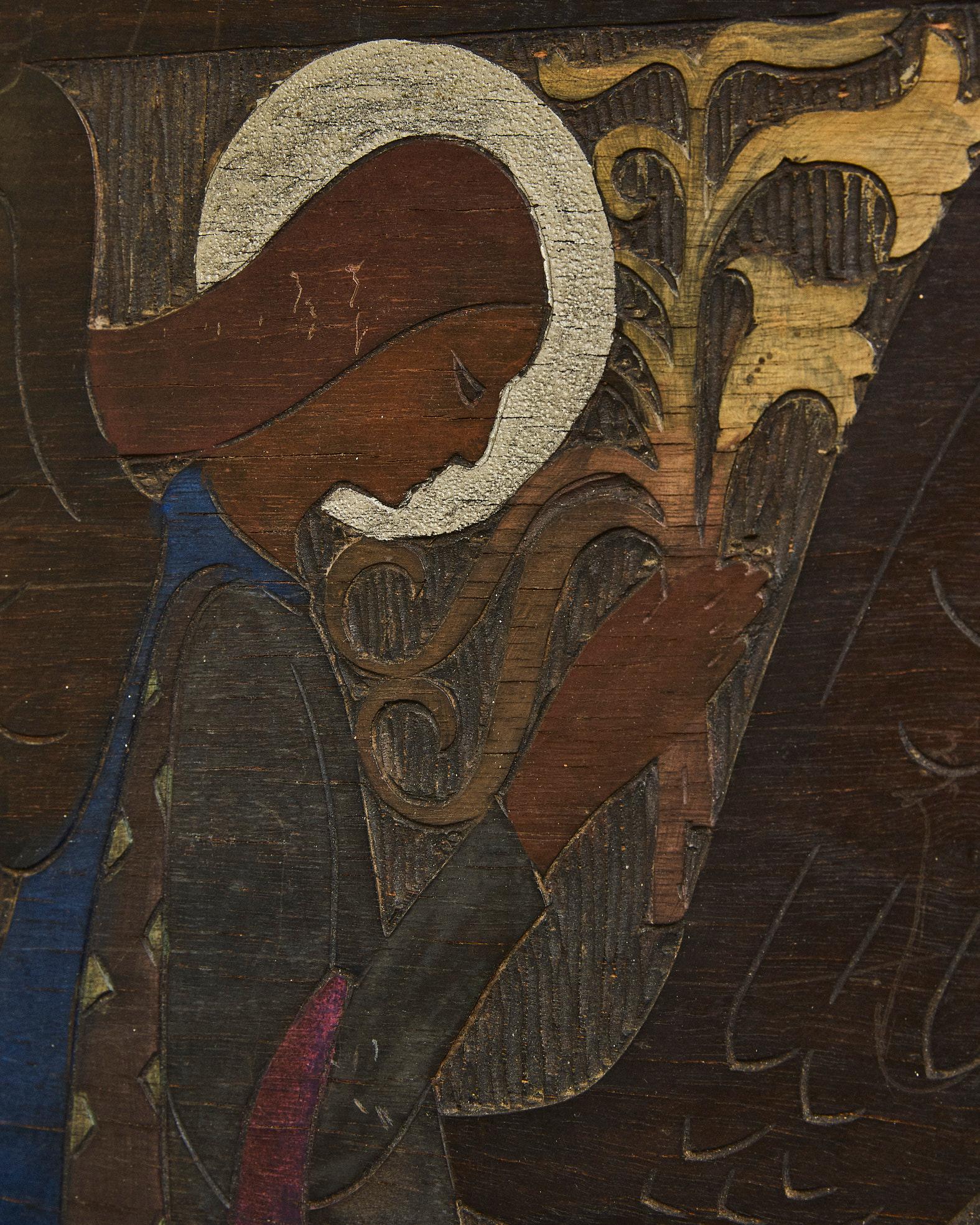 Pannello in legno con angeli, Gino Maggioni per Atelier di Varedo, Italien, 1920 (Holz) im Angebot