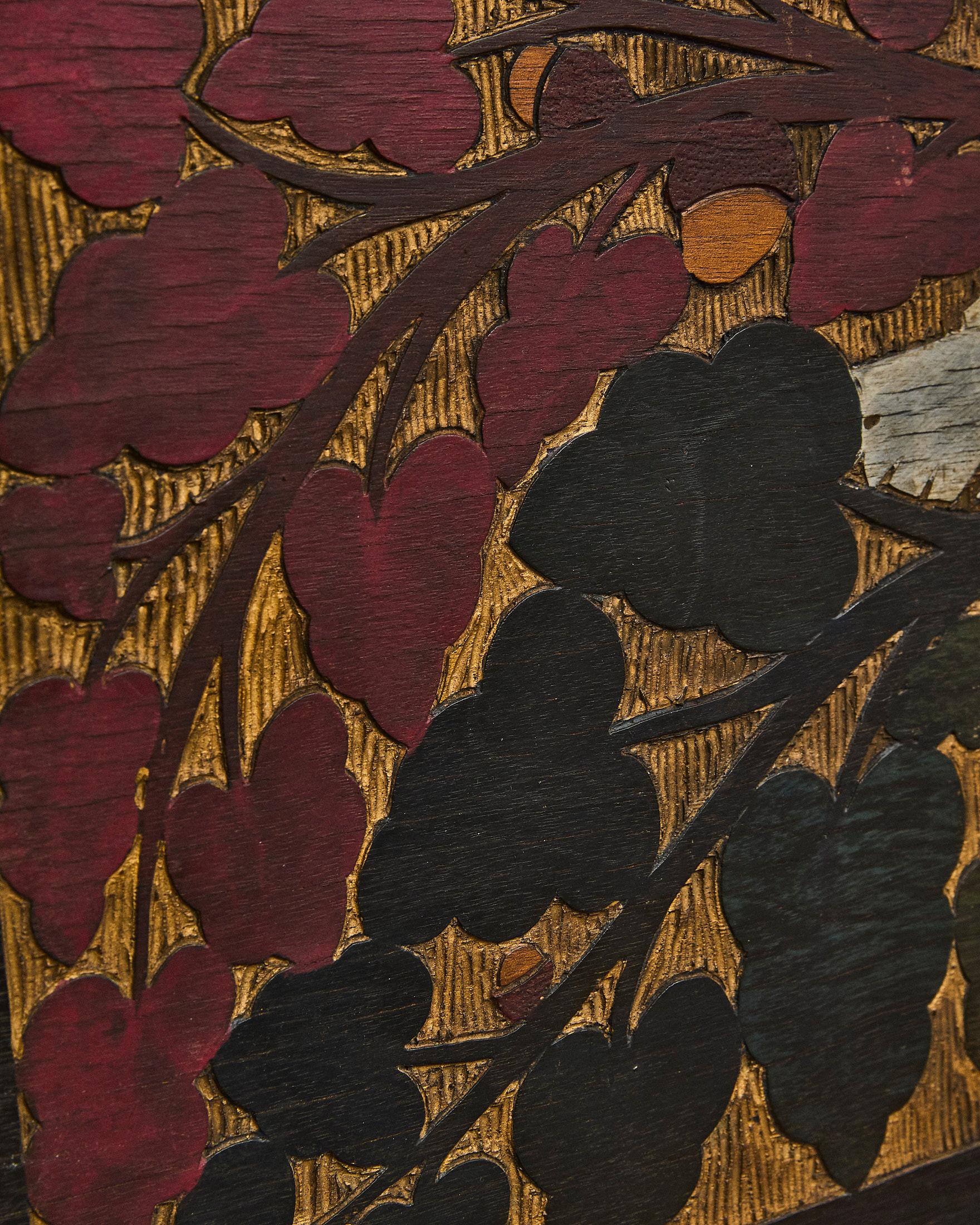 Pannello in legno con colombe, Gino Maggioni per Atelier di Varedo, Italien, 1920 (Art déco) im Angebot