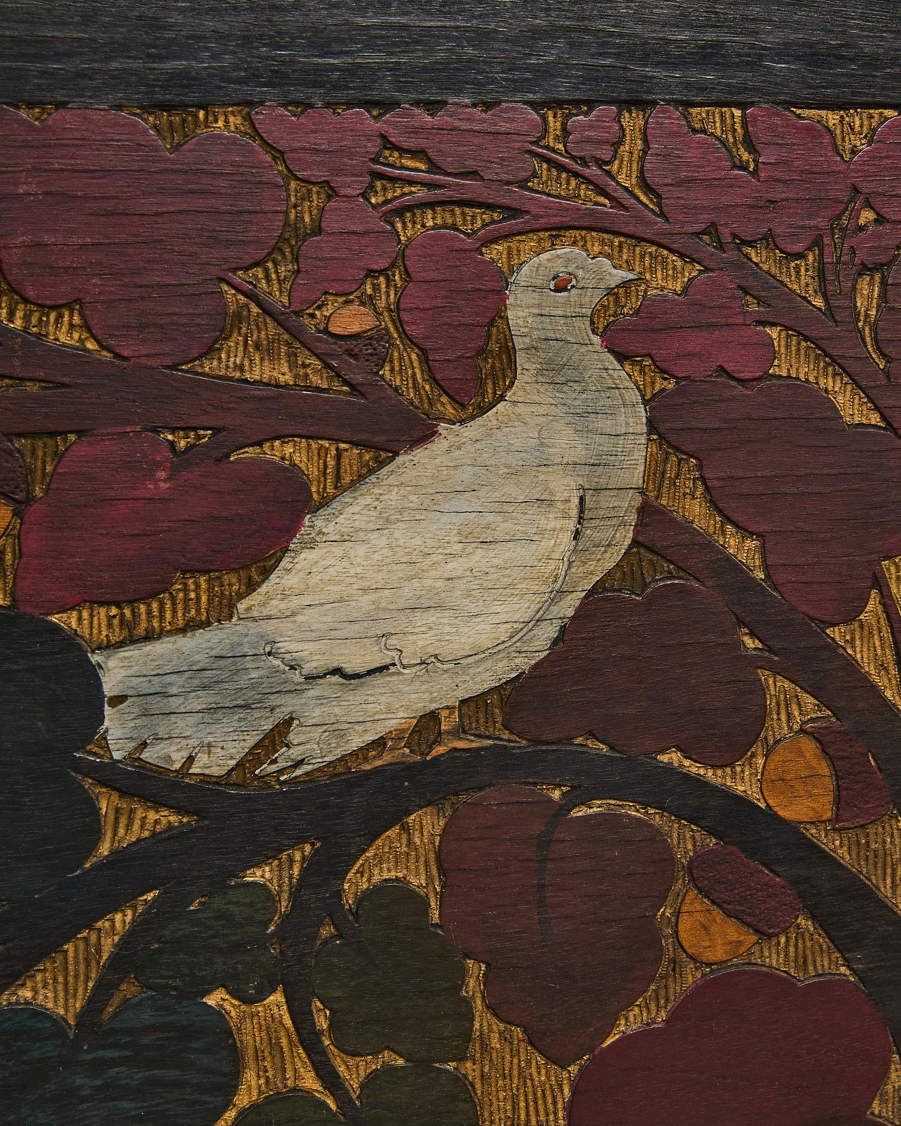 Pannello in legno con colombe, Gino Maggioni per Atelier di Varedo, Italien, 1920 (Italienisch) im Angebot