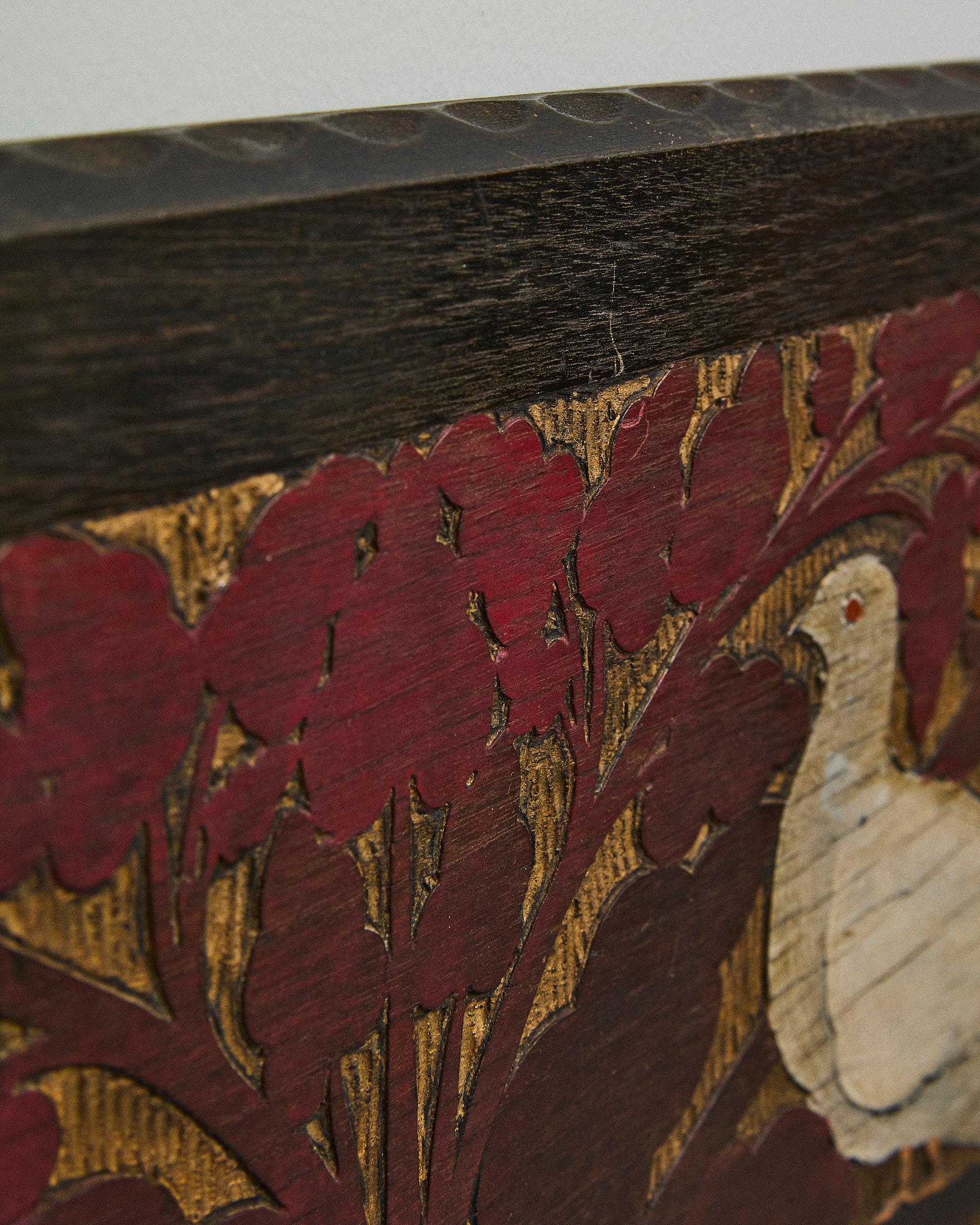 Pannello in legno con colombe, Gino Maggioni per Atelier di Varedo, Italien, 1920 im Angebot 1