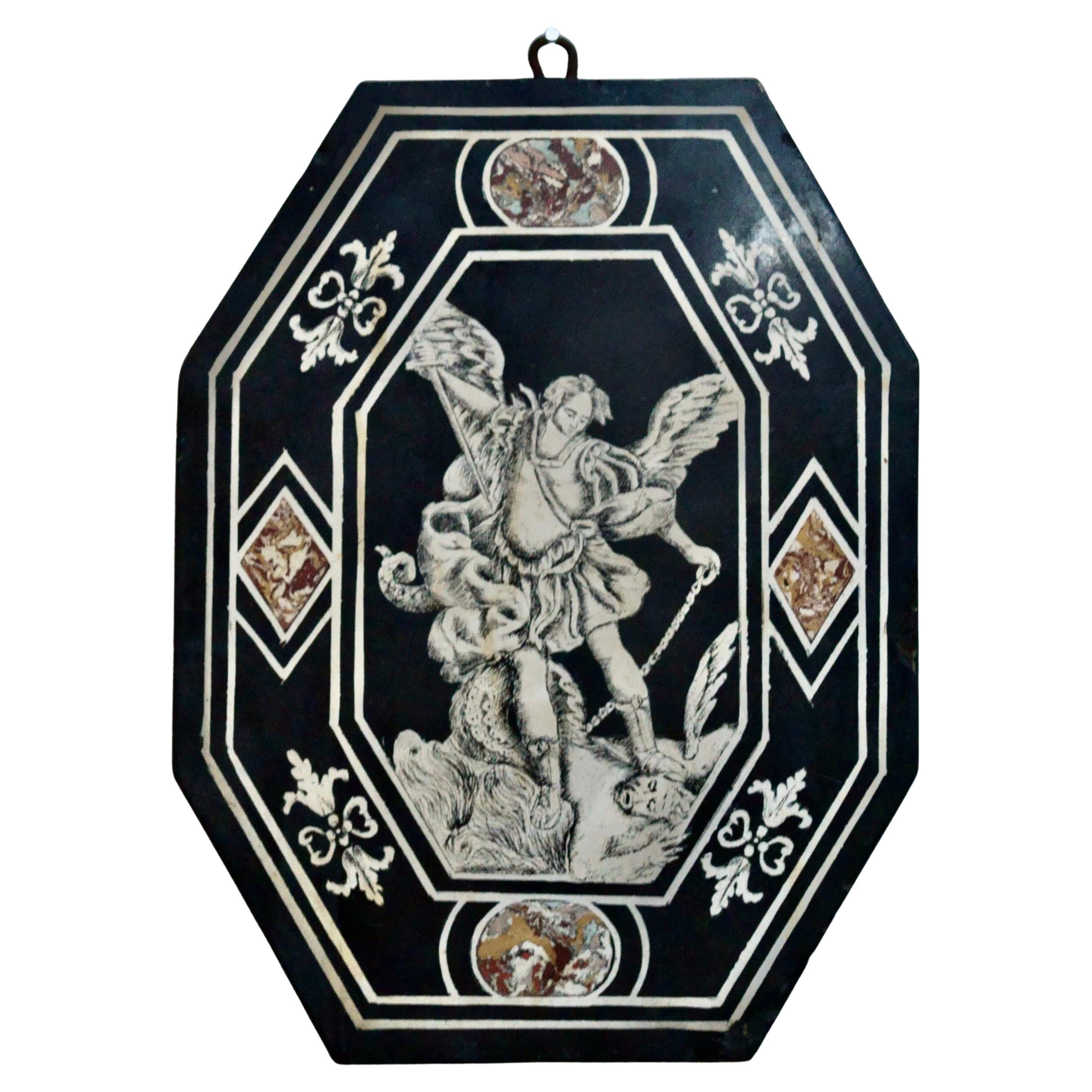 Polychrome Scagliola Panel Italian Manifattura Carpi XVII  "St. Michael's"