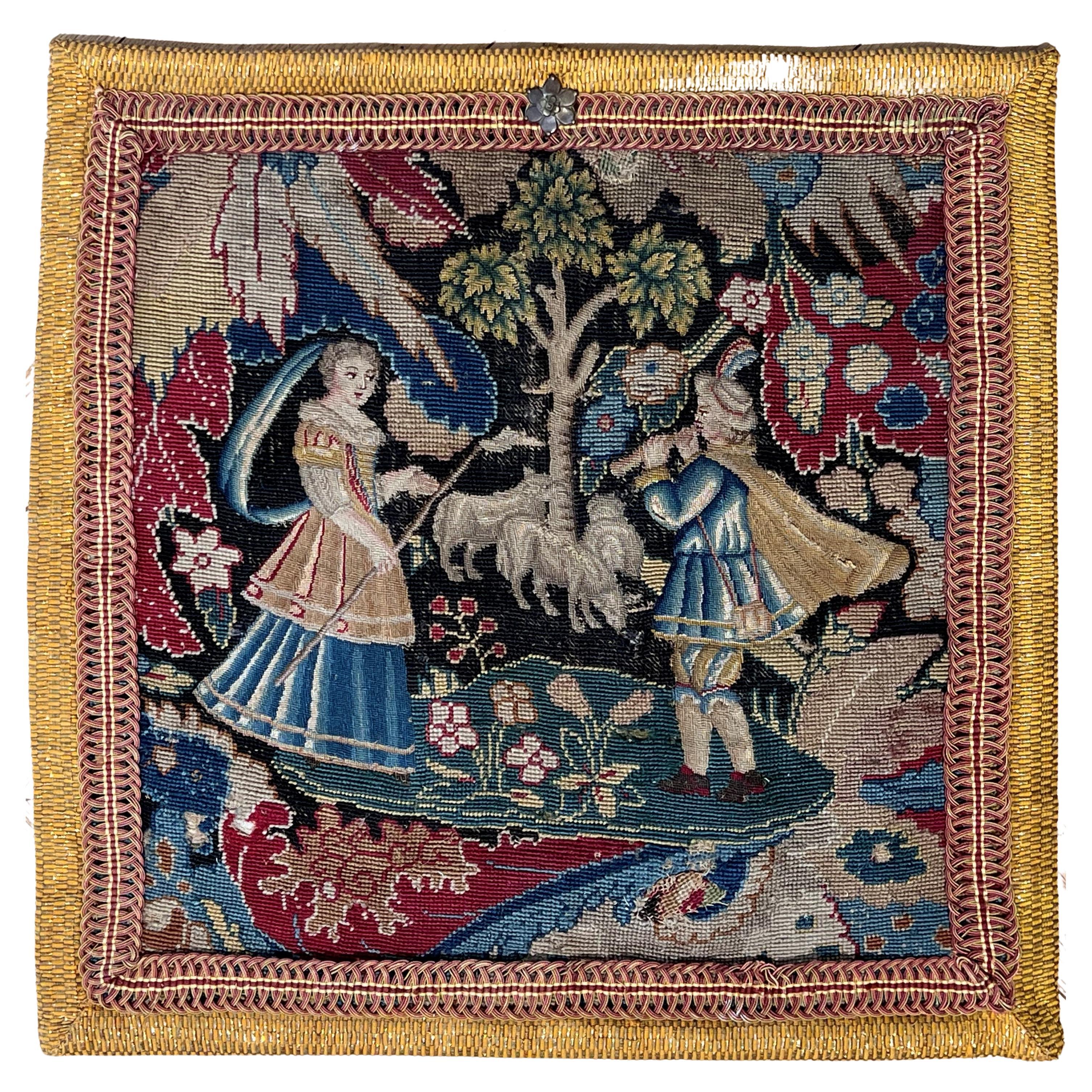 Panel embroidered in small sec stitch. XVIII For Sale