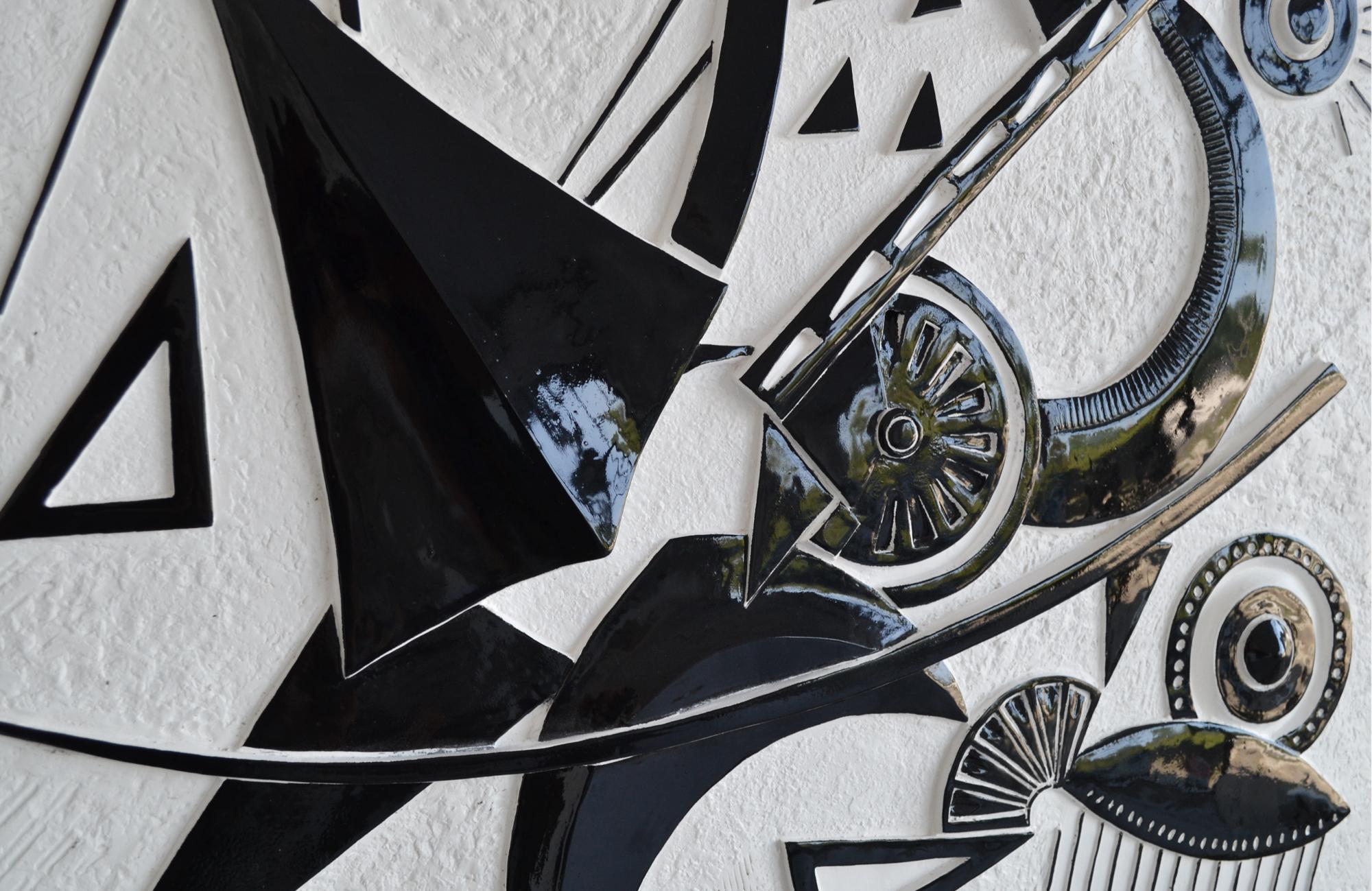 Panel escultórico mural en blanco y negro hecho a mano en Italia por Cupioli Moderno en venta