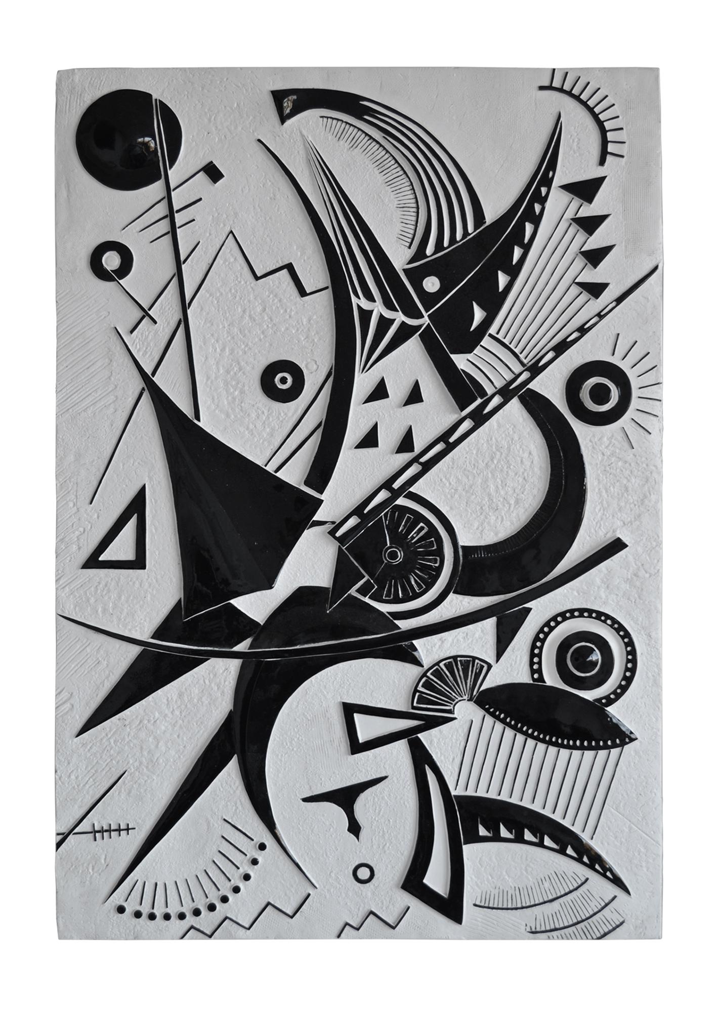 Panel escultórico mural en blanco y negro hecho a mano en Italia por Cupioli Hecho a mano en venta
