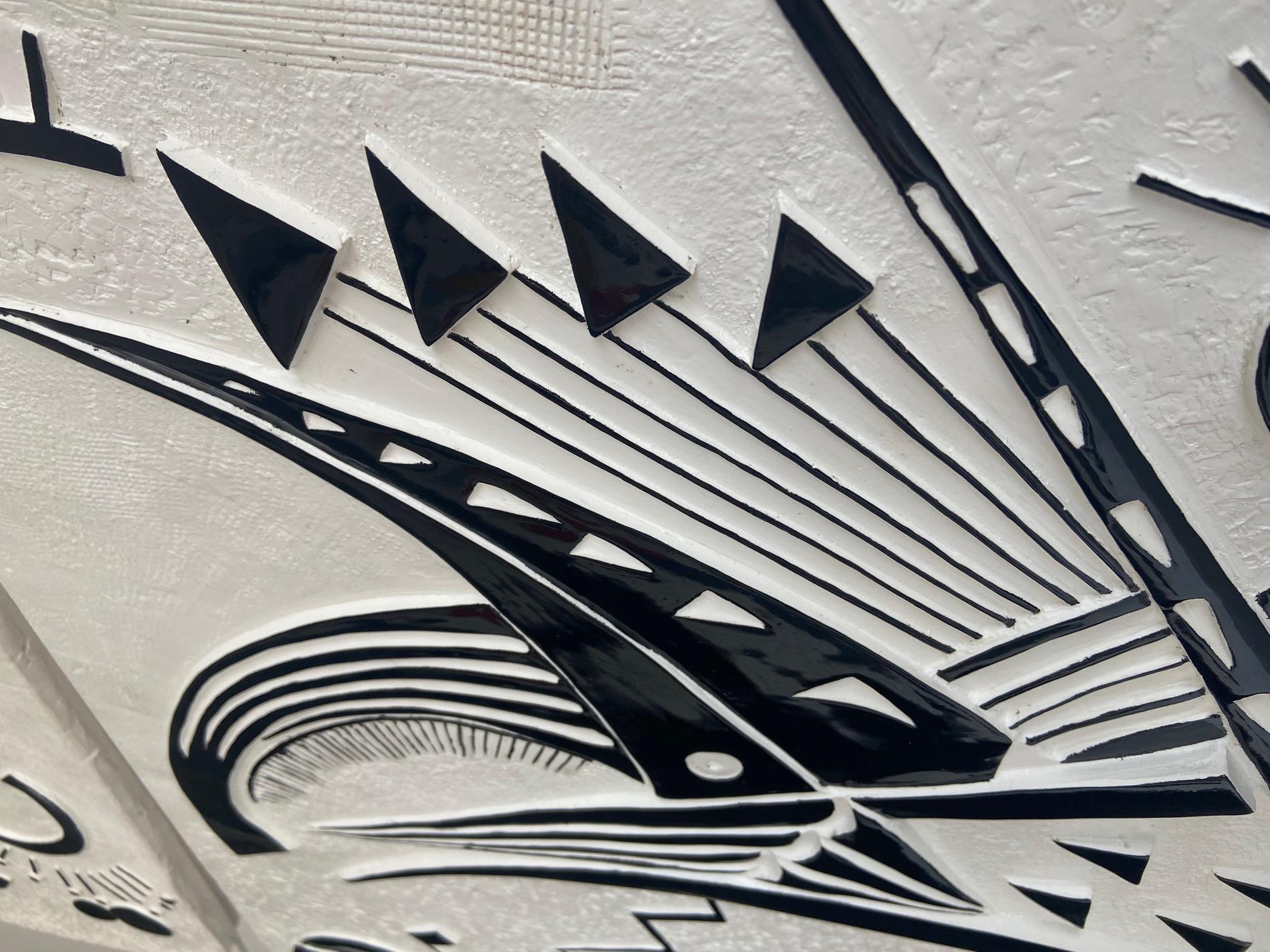 Panel escultórico mural en blanco y negro hecho a mano en Italia por Cupioli en Nuevo estado para la venta en Rimini, IT