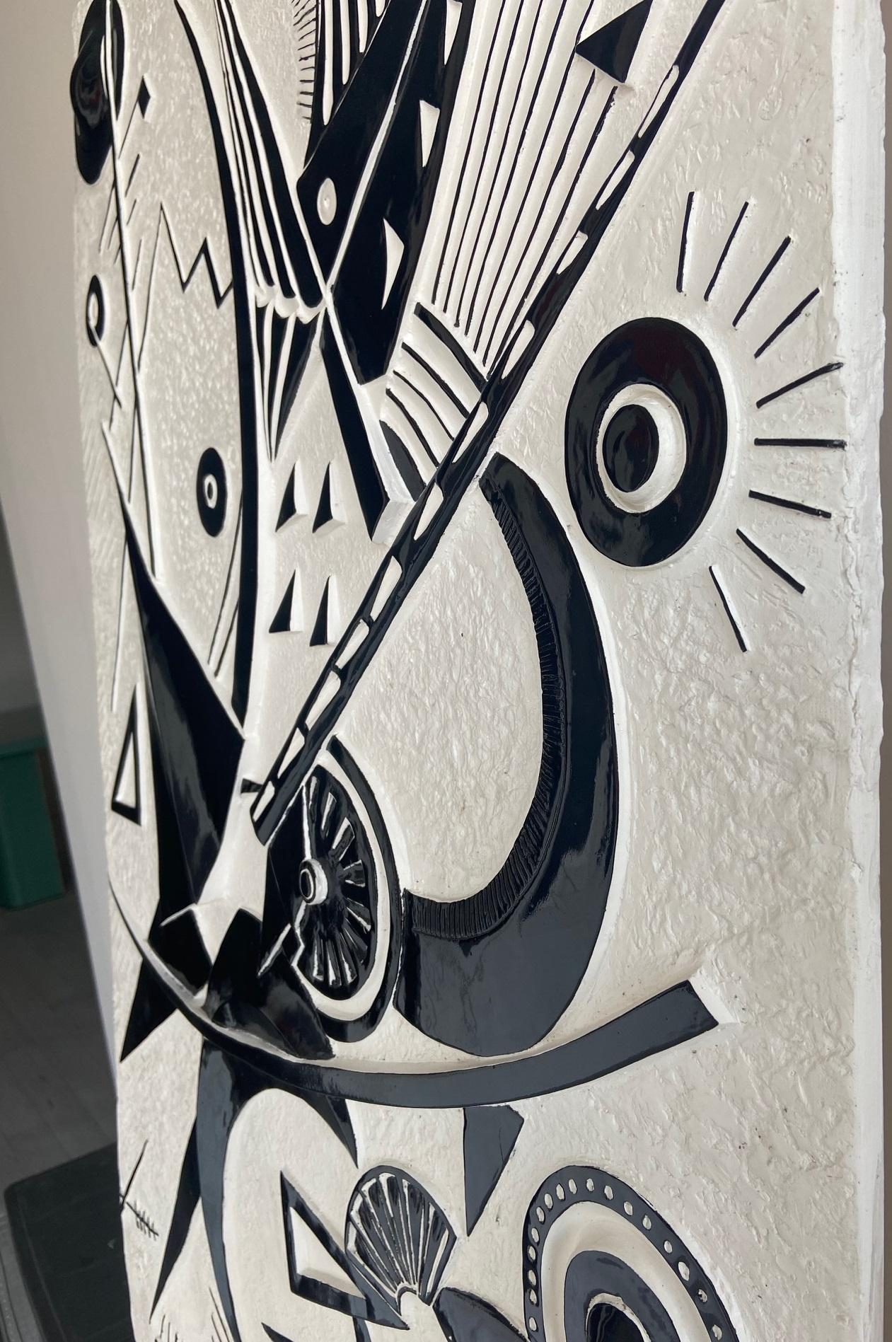 Panel escultórico mural en blanco y negro hecho a mano en Italia por Cupioli Contemporáneo en venta
