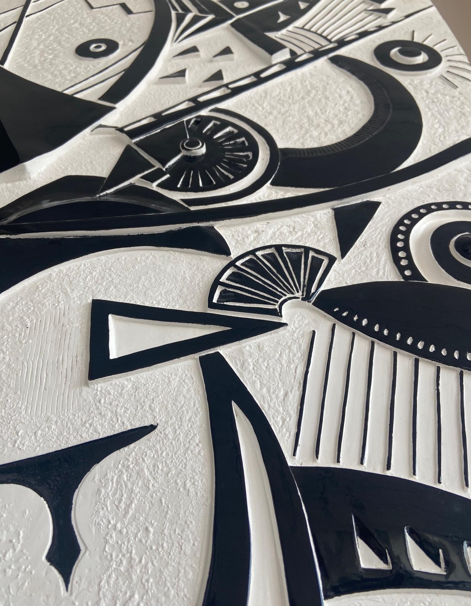 Panel escultórico mural en blanco y negro hecho a mano en Italia por Cupioli Resina en venta