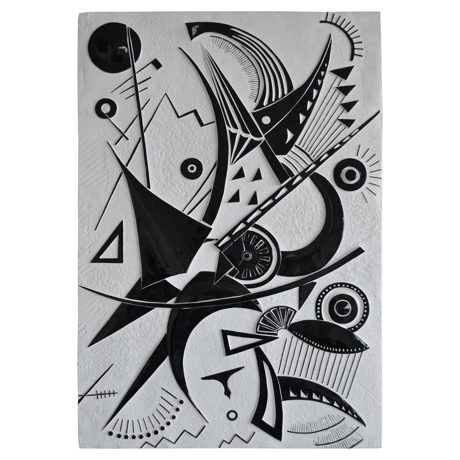 Panel escultórico mural en blanco y negro hecho a mano en Italia por Cupioli en venta