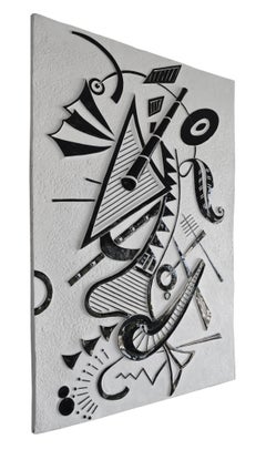 Schwarze und weiße Wandskulptur Panel Handmade in Italy von Cupioli