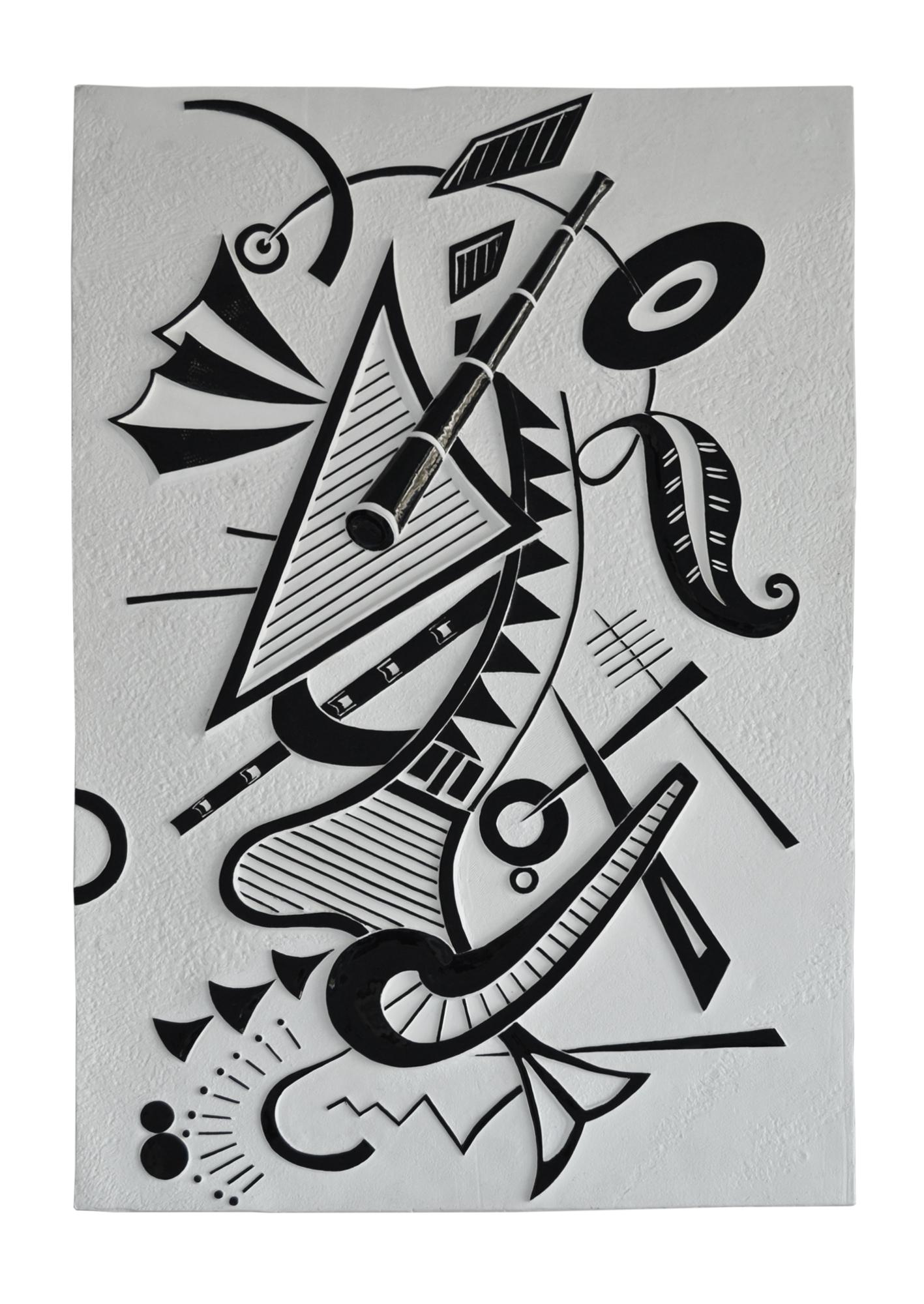 Modern Black and White Wall Sculpture Panel Handmade in Italy by Cupioli For Sale