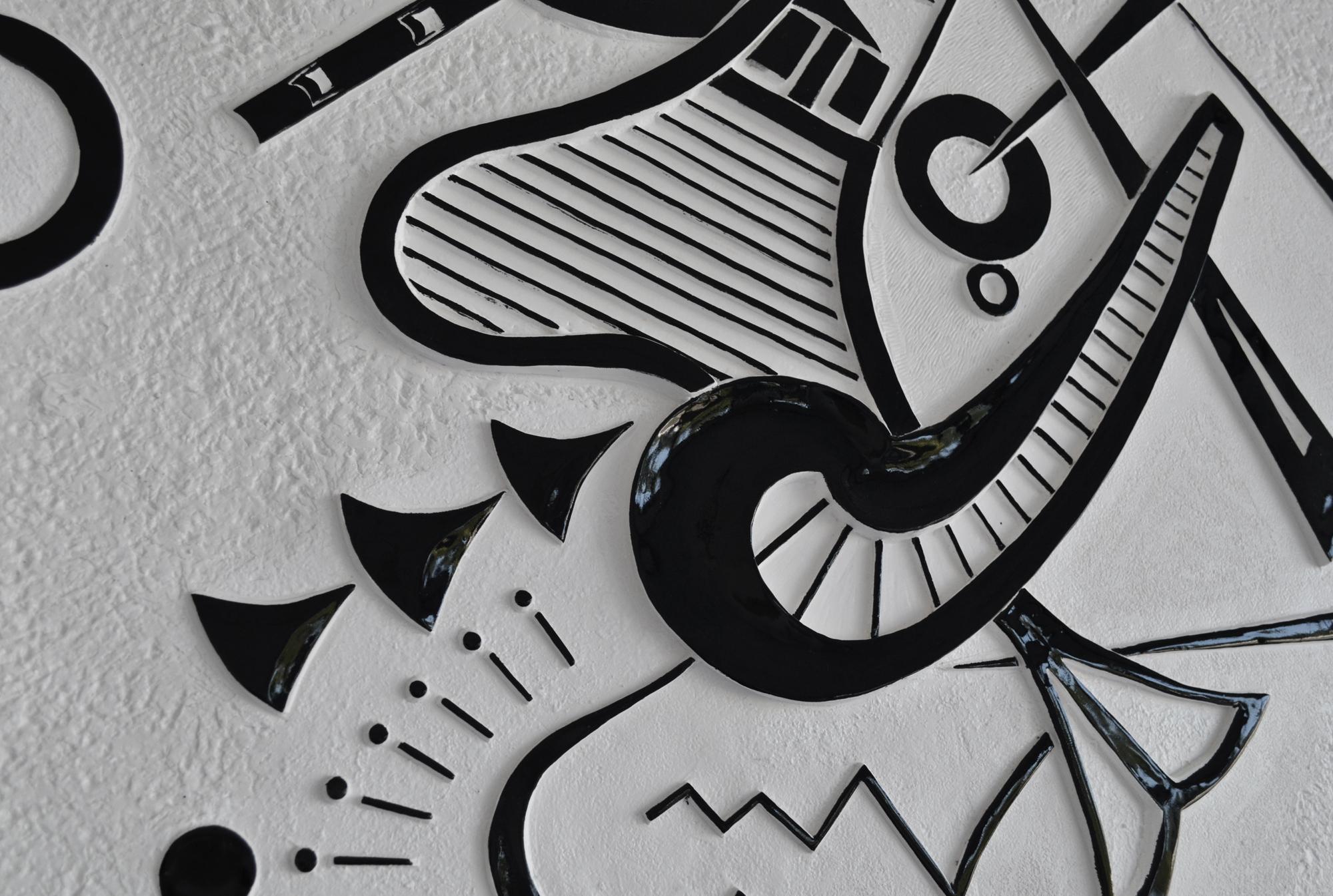 Italian Black and White Wall Sculpture Panel Handmade in Italy by Cupioli For Sale