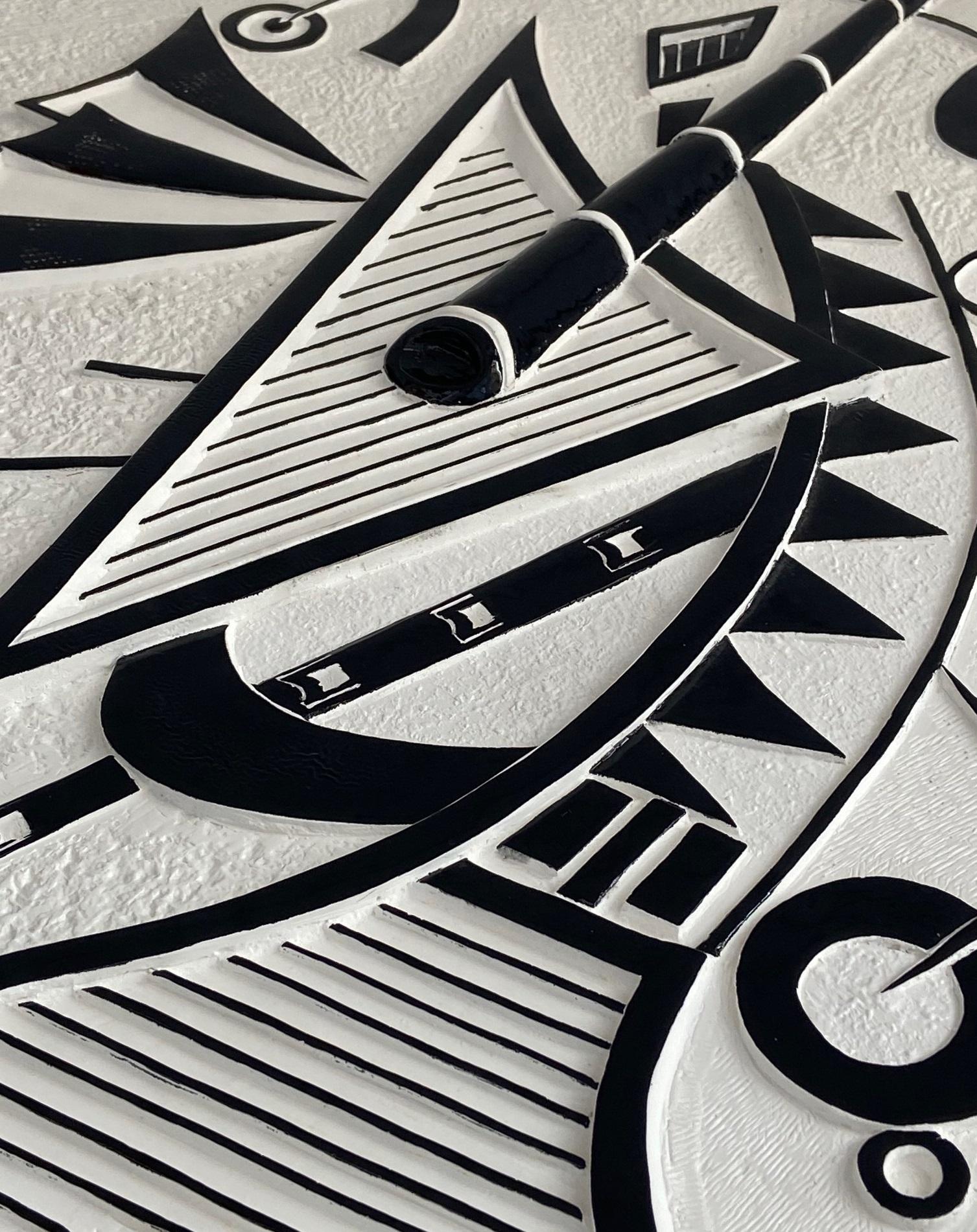 Contemporary Black and White Wall Sculpture Panel Handmade in Italy by Cupioli For Sale