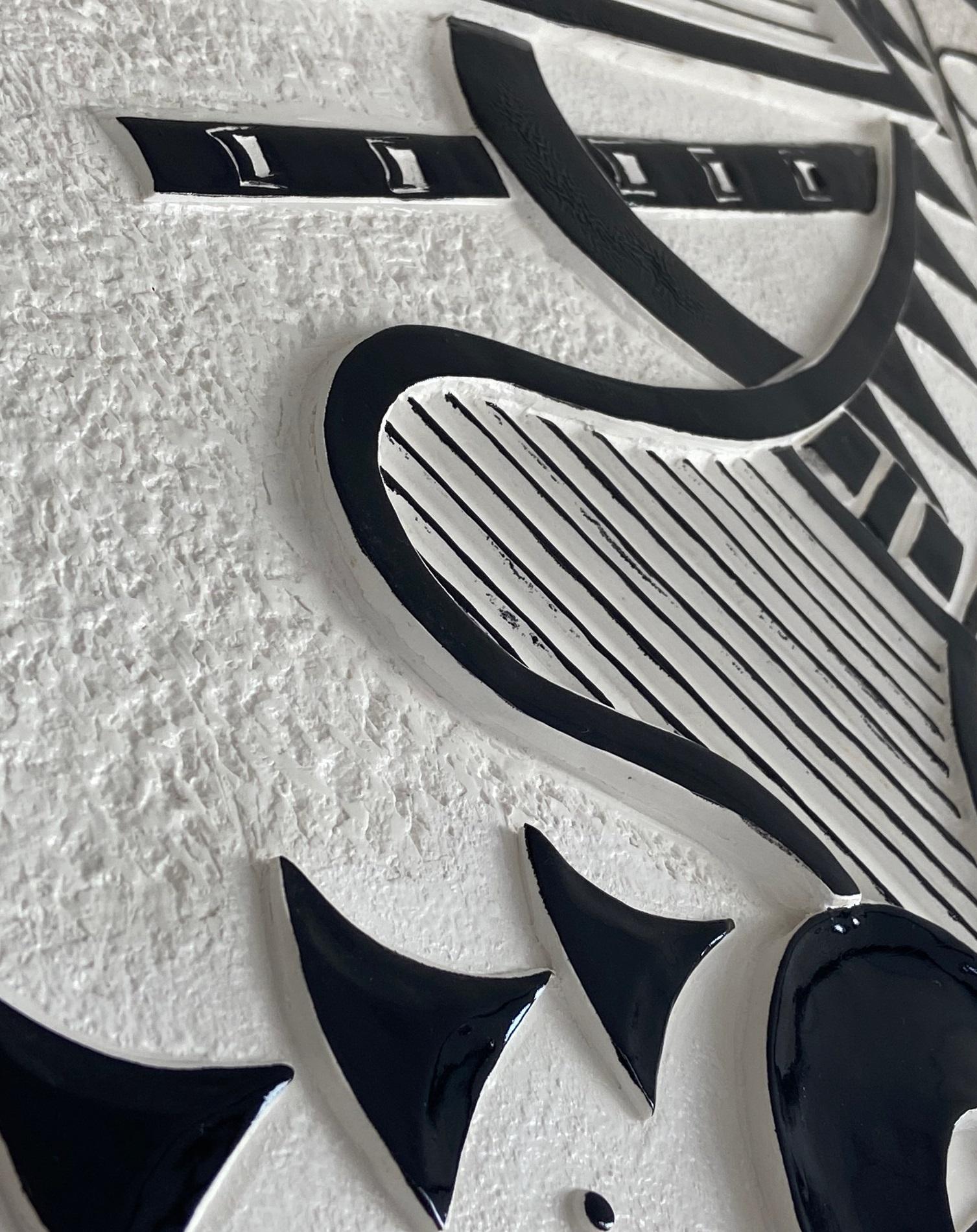 Resin Black and White Wall Sculpture Panel Handmade in Italy by Cupioli For Sale