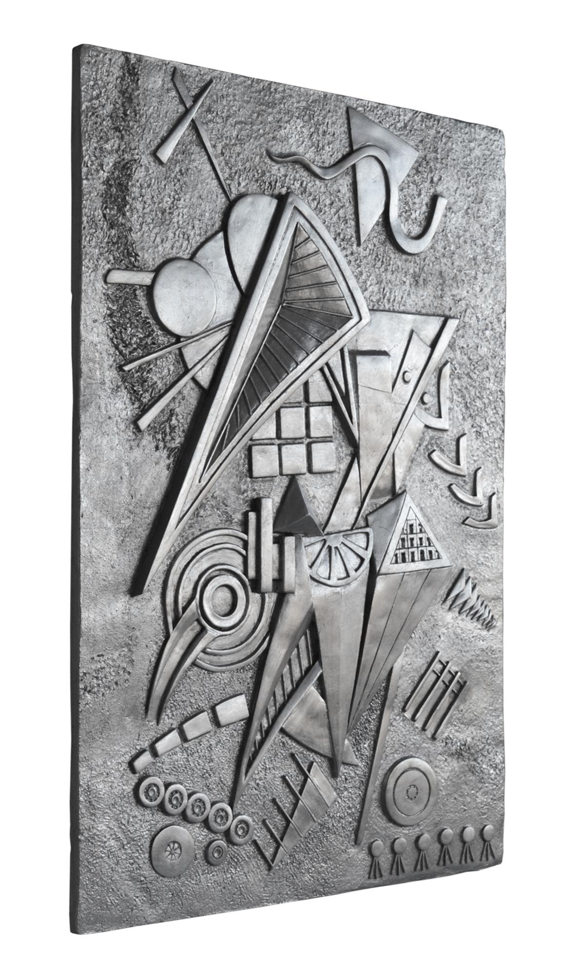 Modern Silver Color Leaf Wall Sculpture Panel Handmade in Italy by Cupioli For Sale