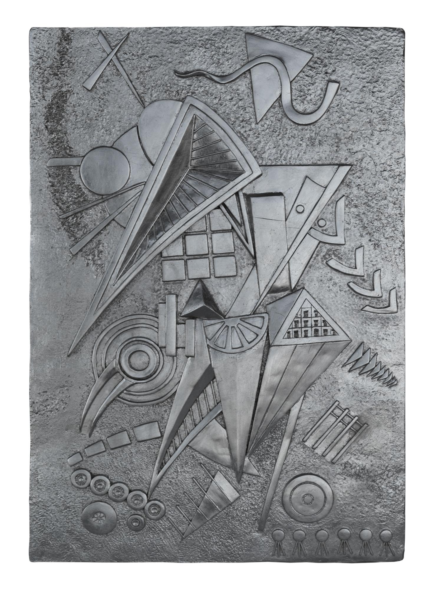 Italian Silver Color Leaf Wall Sculpture Panel Handmade in Italy by Cupioli For Sale