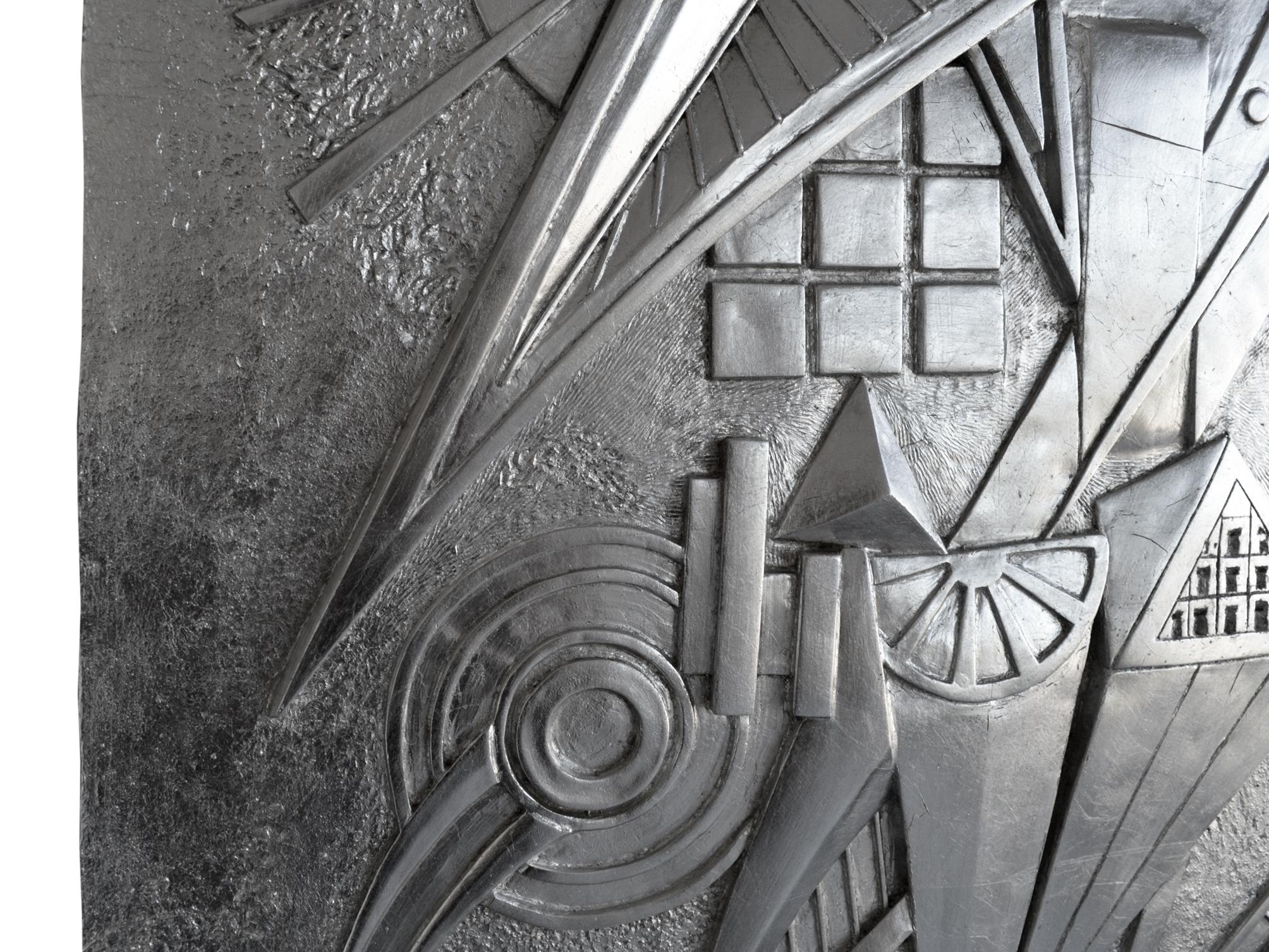Hand-Crafted Silver Color Leaf Wall Sculpture Panel Handmade in Italy by Cupioli For Sale