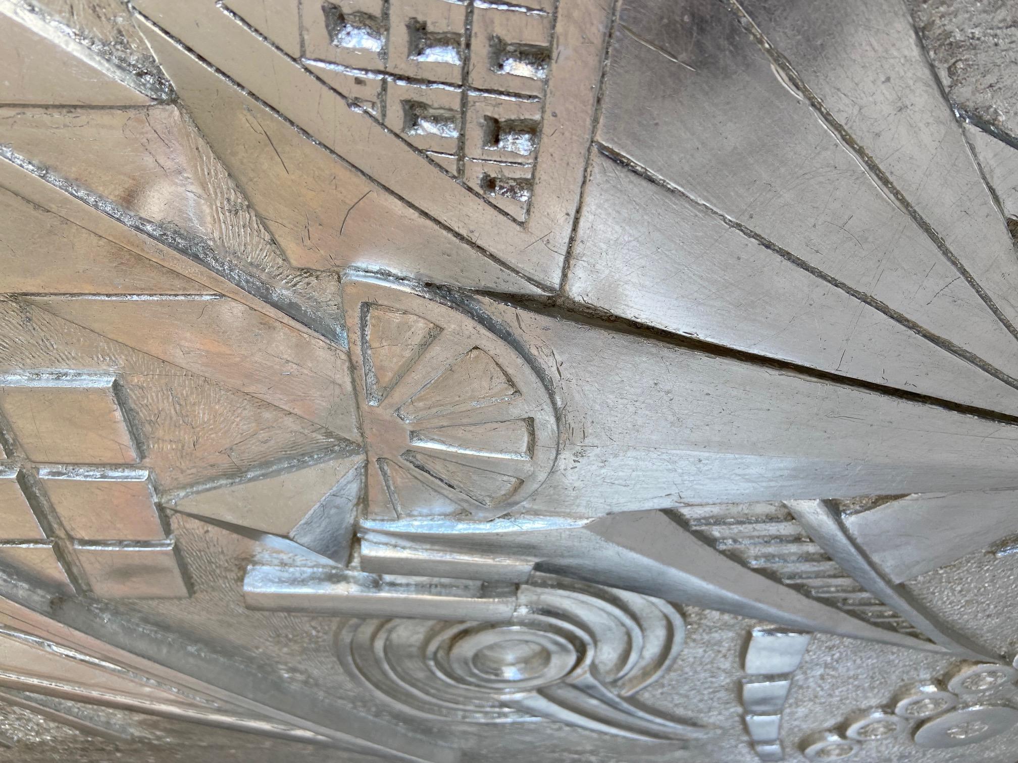 Resin Silver Color Leaf Wall Sculpture Panel Handmade in Italy by Cupioli For Sale